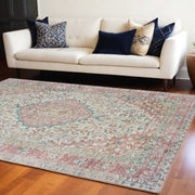 8' X 10' Ivory And Pink Oriental Area Rug-Area Rugs-DECOROLALA