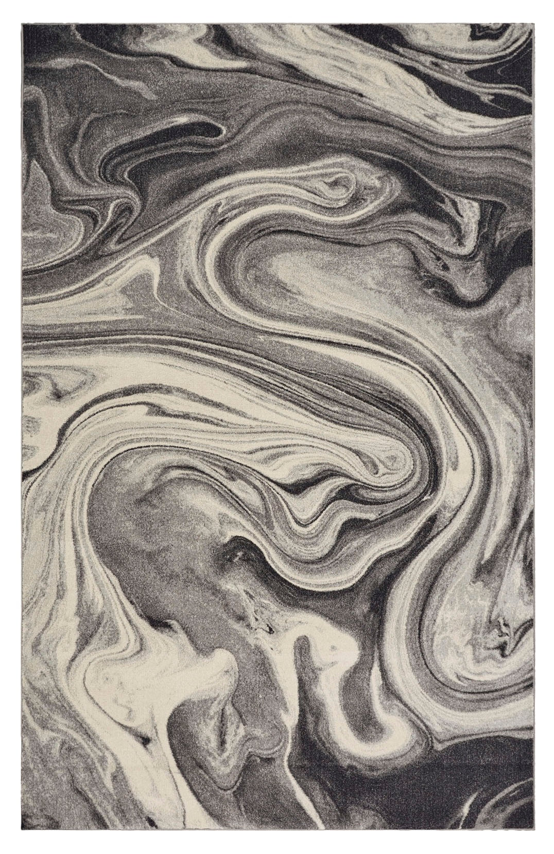 8' X 10' Ivory Black and Gray Abstract Shag Area Rug-Area Rugs-DECOROLALA