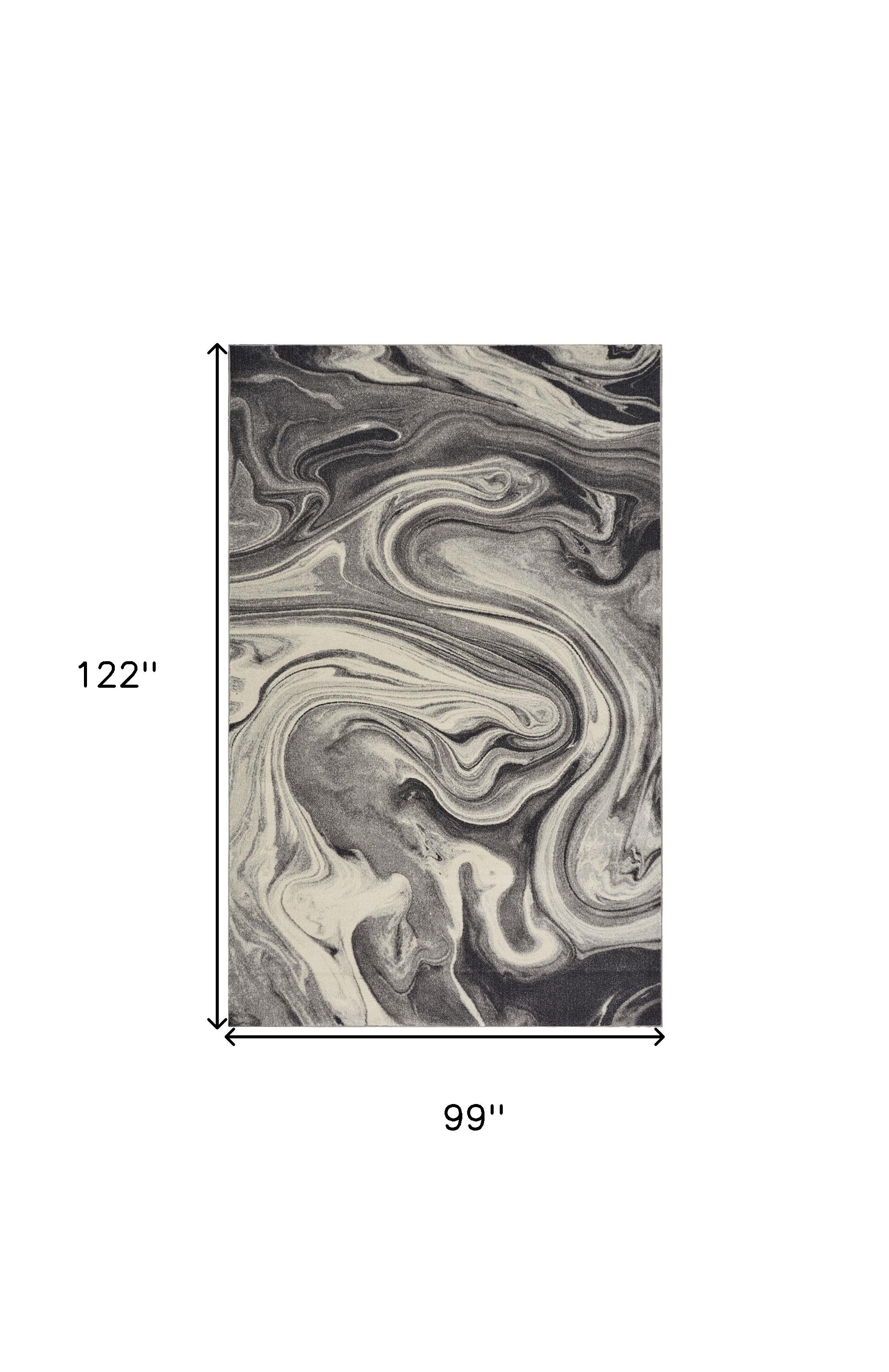 8' X 10' Ivory Black and Gray Abstract Shag Area Rug-Area Rugs-DECOROLALA