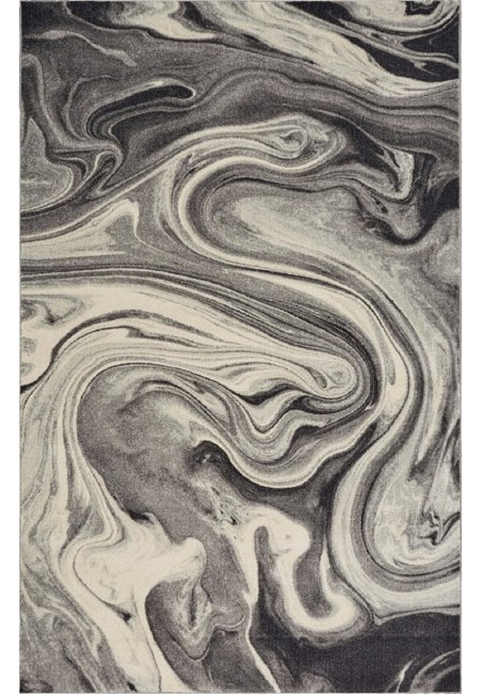 8' X 10' Ivory Black and Gray Abstract Shag Area Rug-Area Rugs-DECOROLALA