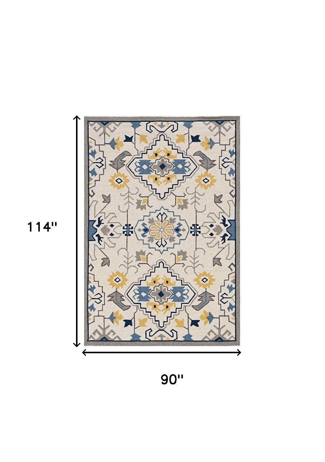 8' X 10' Ivory Blue And Yellow Southwestern Hand Tufted Area Rug-Area Rugs-DECOROLALA