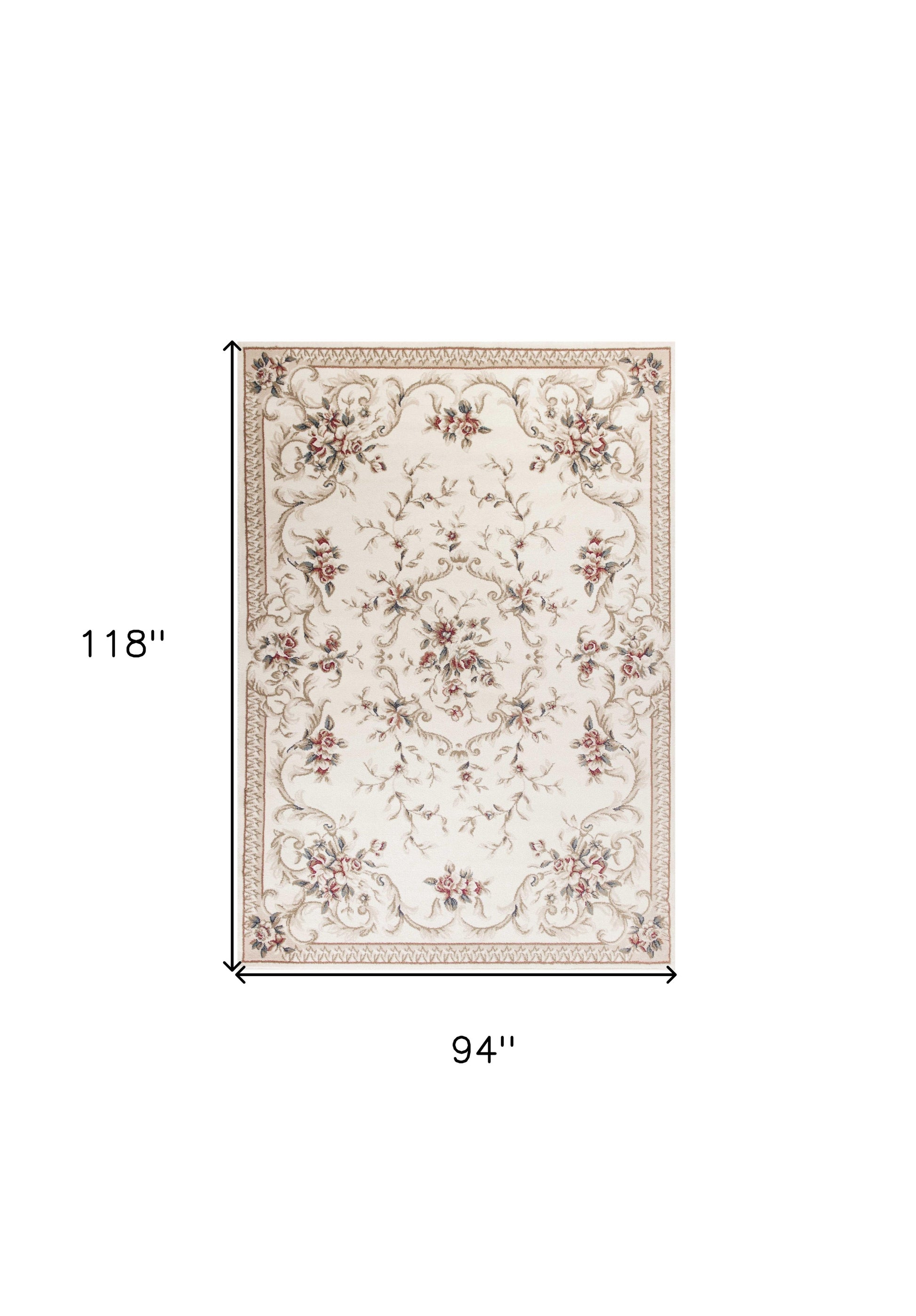 8' X 10' Ivory Red And Green Floral Medallion Area Rug-Area Rugs-DECOROLALA