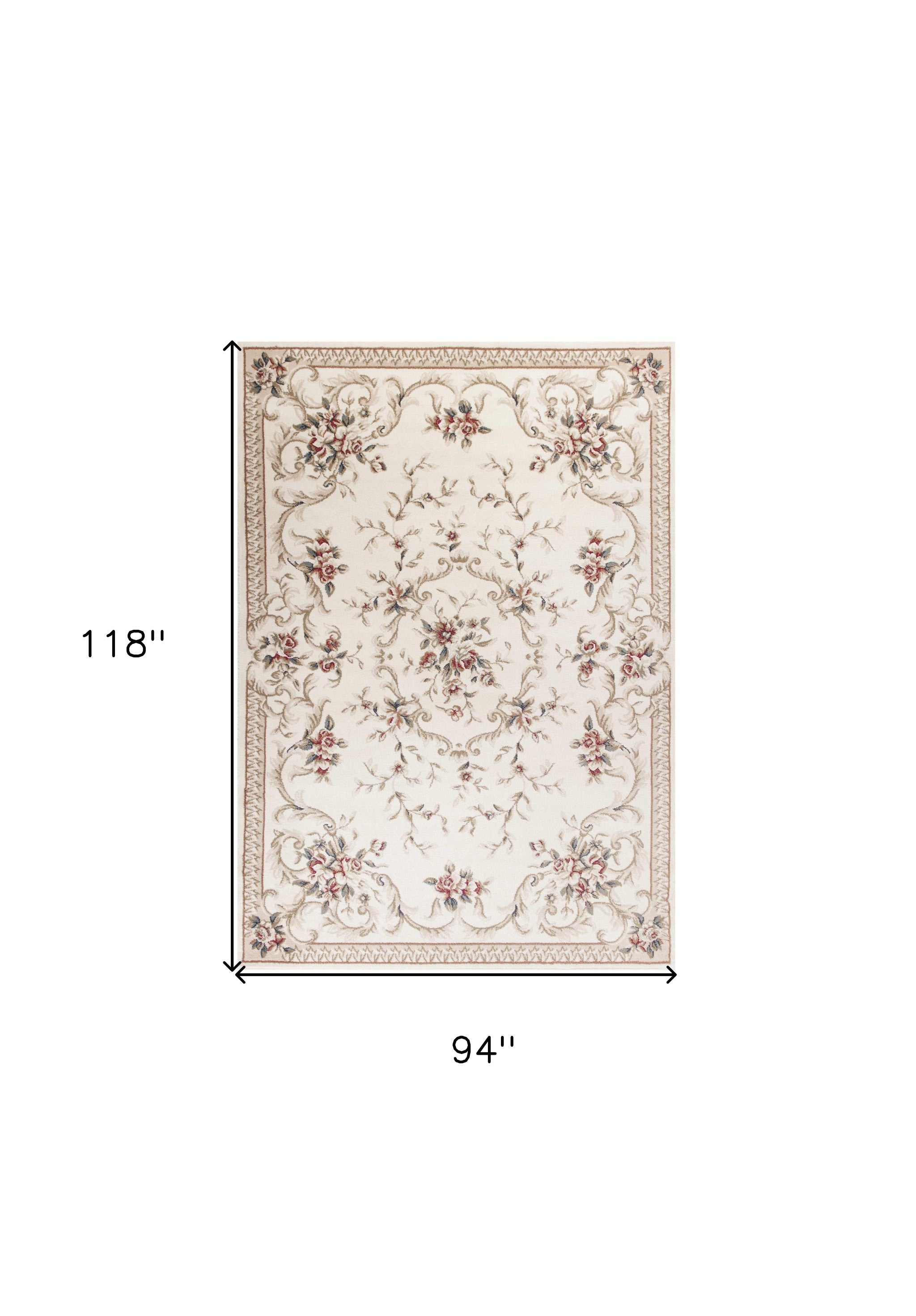 8' X 10' Ivory Red And Green Floral Medallion Area Rug-Area Rugs-DECOROLALA