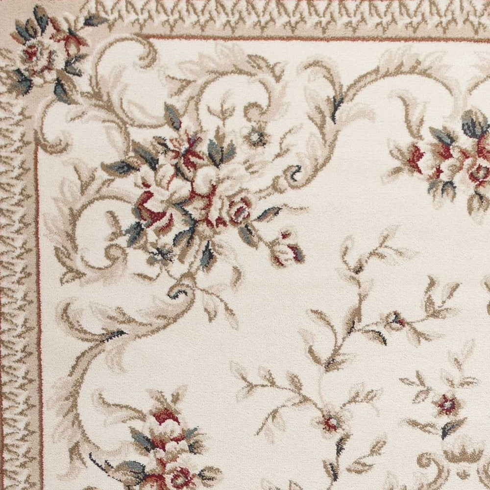 8' X 10' Ivory Red And Green Floral Medallion Area Rug-Area Rugs-DECOROLALA