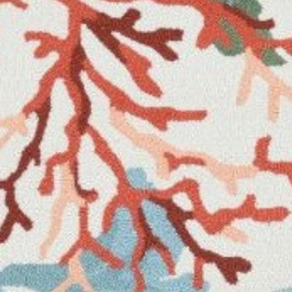 8' X 10' Ivory Red And Pink Fish and Coral Hand Hooked Area Rug-Area Rugs-DECOROLALA