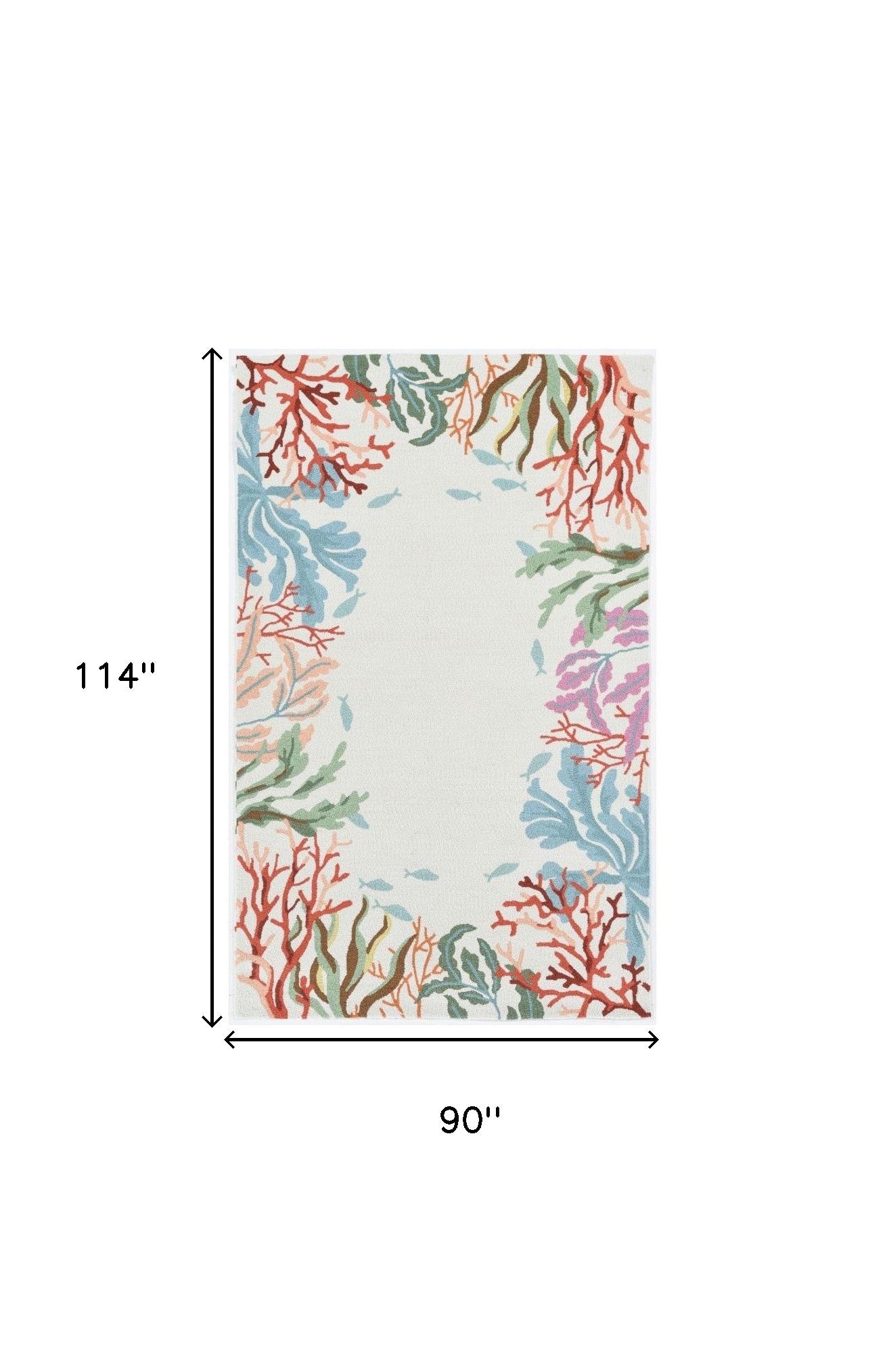 8' X 10' Ivory Red And Pink Fish and Coral Hand Hooked Area Rug-Area Rugs-DECOROLALA