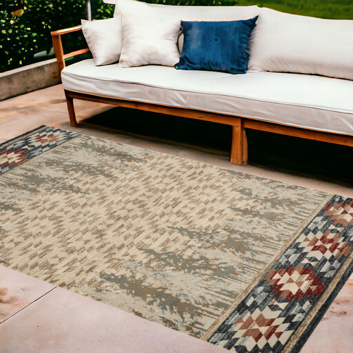 8' X 10' Ivory Southwestern Indoor Outdoor Area Rug-Outdoor Rugs-DECOROLALA