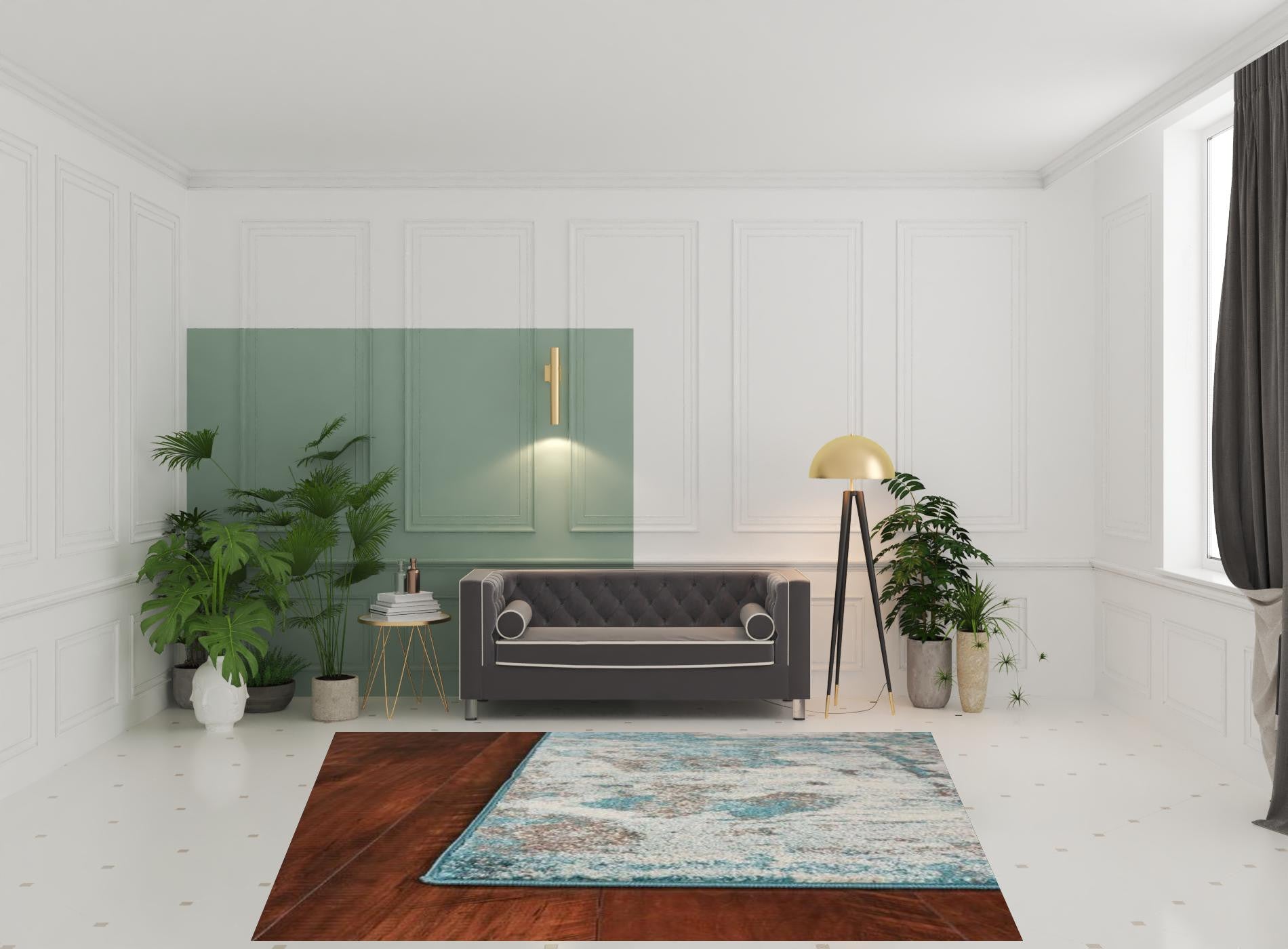 8' X 10' Ivory Teal Machine Woven Abstract Watercolor Indoor Area Rug-Area Rugs-DECOROLALA