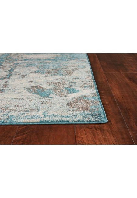 8' X 10' Ivory Teal Machine Woven Abstract Watercolor Indoor Area Rug-Area Rugs-DECOROLALA