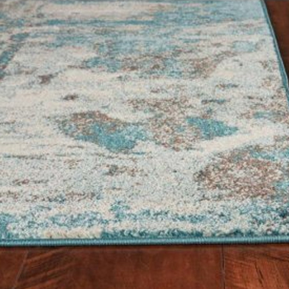 8' X 10' Ivory Teal Machine Woven Abstract Watercolor Indoor Area Rug-Area Rugs-DECOROLALA