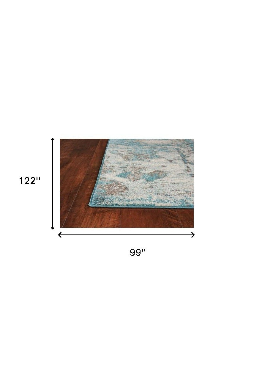 8' X 10' Ivory Teal Machine Woven Abstract Watercolor Indoor Area Rug-Area Rugs-DECOROLALA