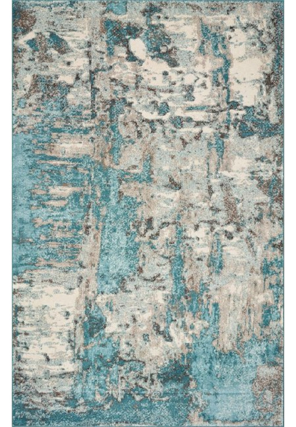 8' X 10' Ivory Teal Machine Woven Abstract Watercolor Indoor Area Rug-Area Rugs-DECOROLALA