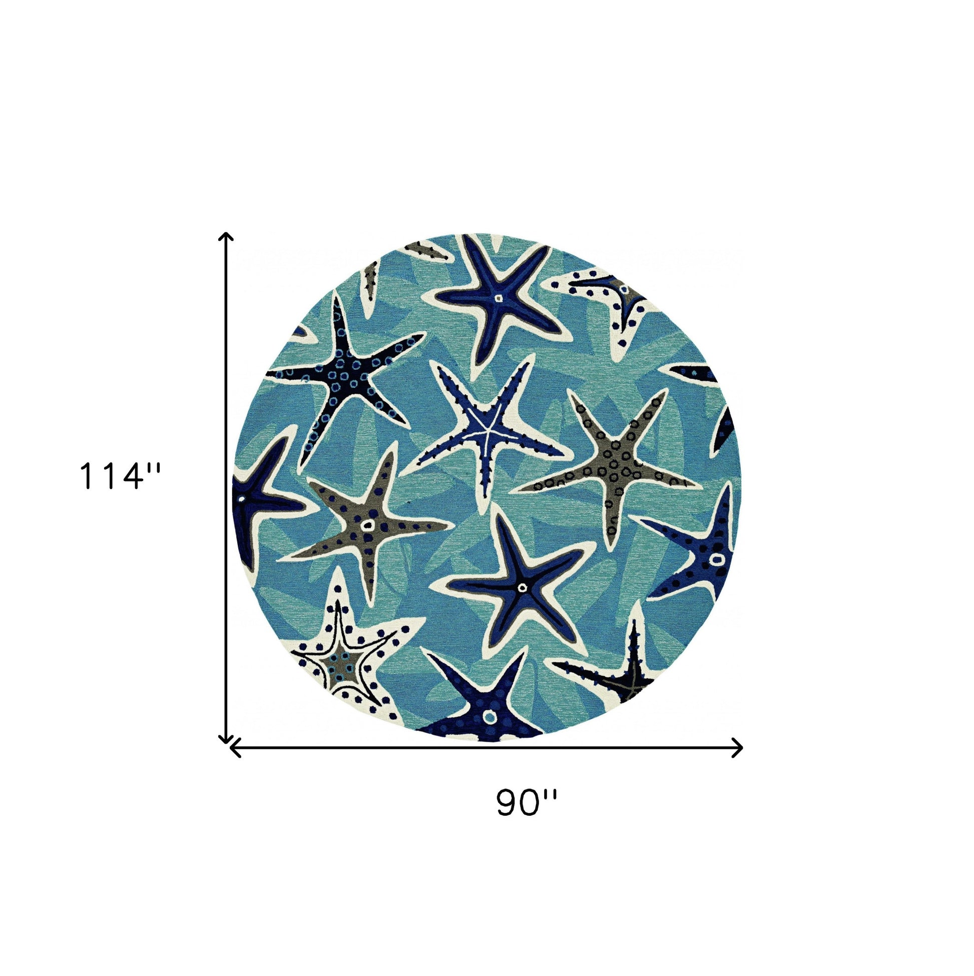 8' X 10' Navy Blue And Aqua Starfish Hand Tufted Area Rug-Area Rugs-DECOROLALA