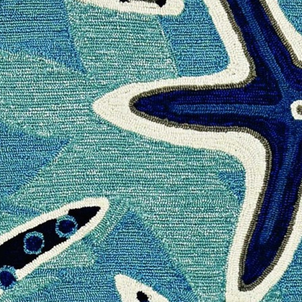 8' X 10' Navy Blue And Aqua Starfish Hand Tufted Area Rug-Area Rugs-DECOROLALA