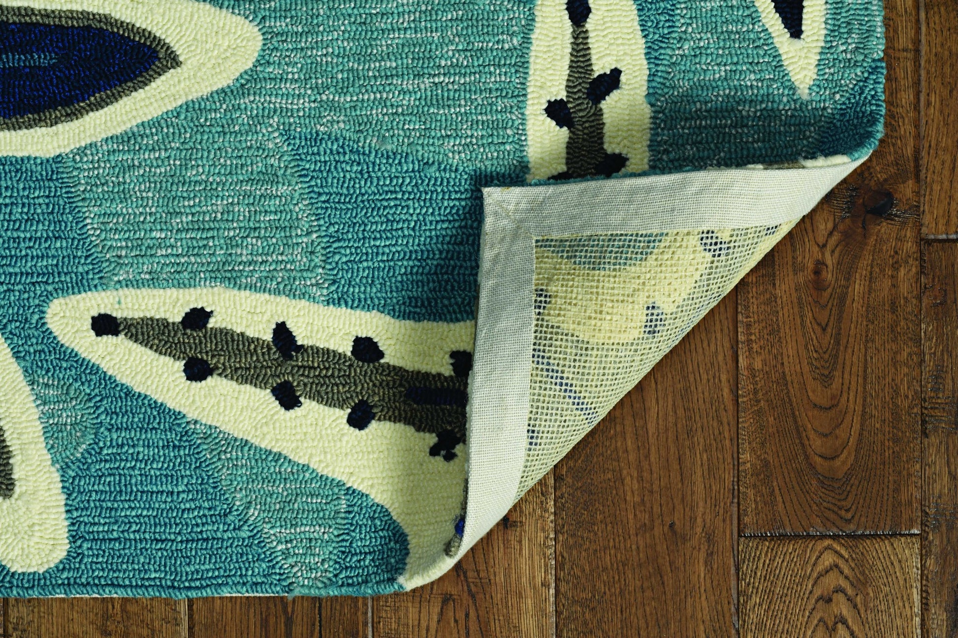 8' X 10' Navy Blue And Aqua Starfish Hand Tufted Area Rug-Area Rugs-DECOROLALA