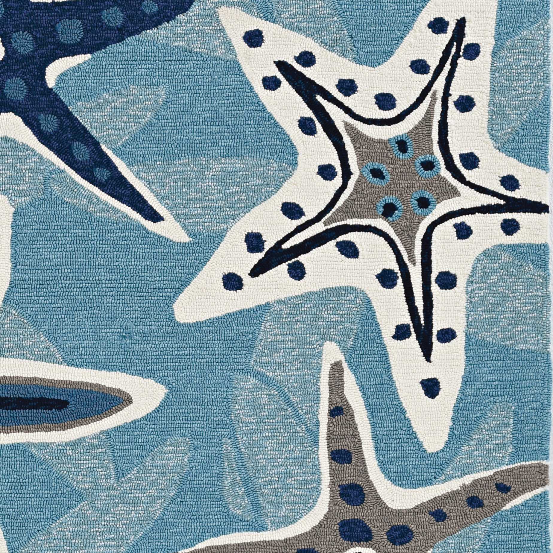 8' X 10' Navy Blue And Aqua Starfish Hand Tufted Area Rug-Area Rugs-DECOROLALA