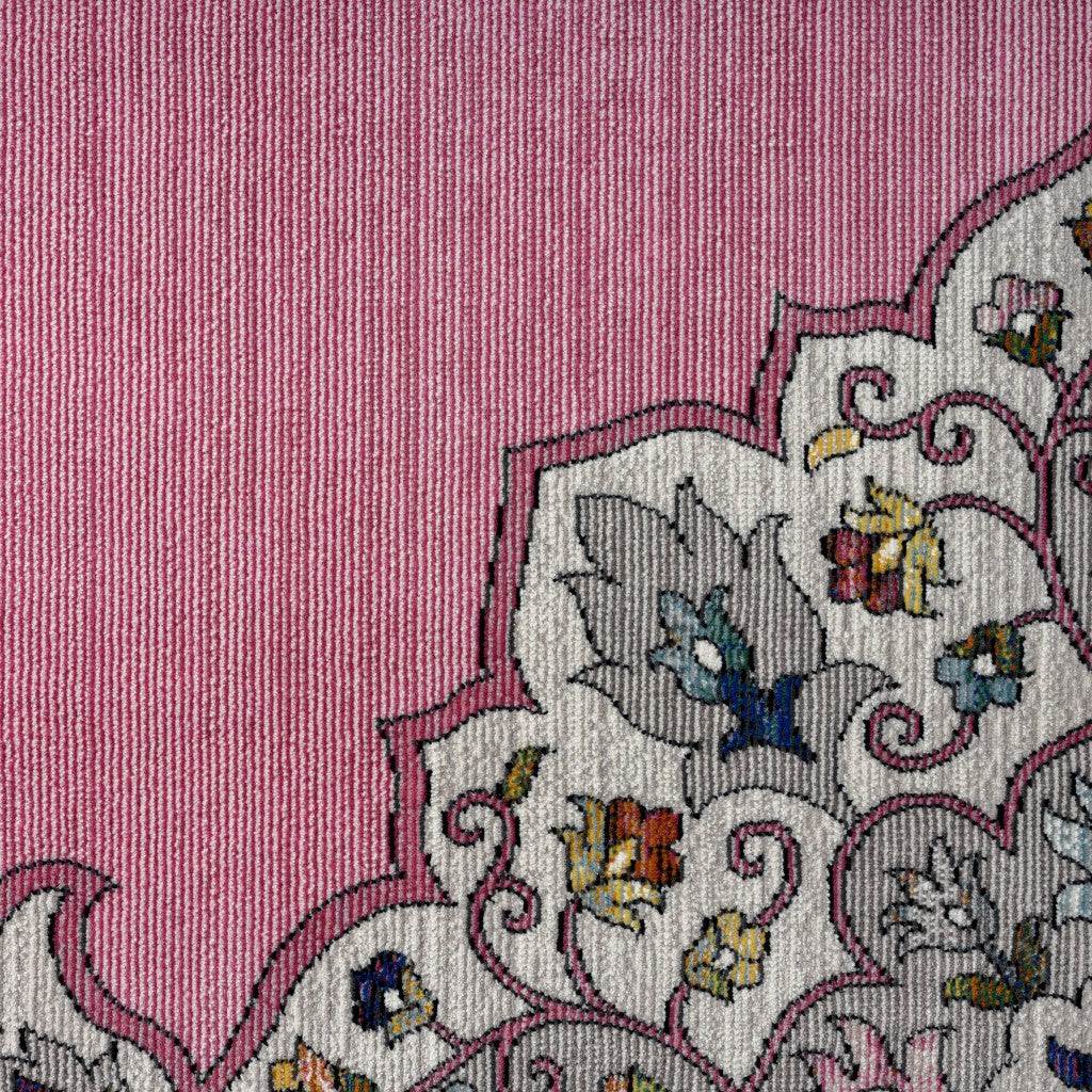 8' X 10' Pink Traditional Medallion Area Rug-Area Rugs-DECOROLALA