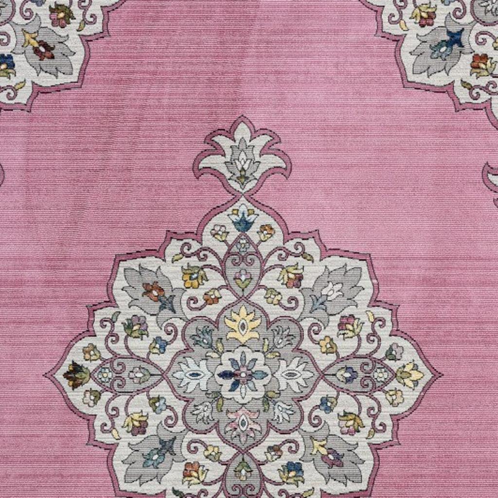 8' X 10' Pink Traditional Medallion Area Rug-Area Rugs-DECOROLALA