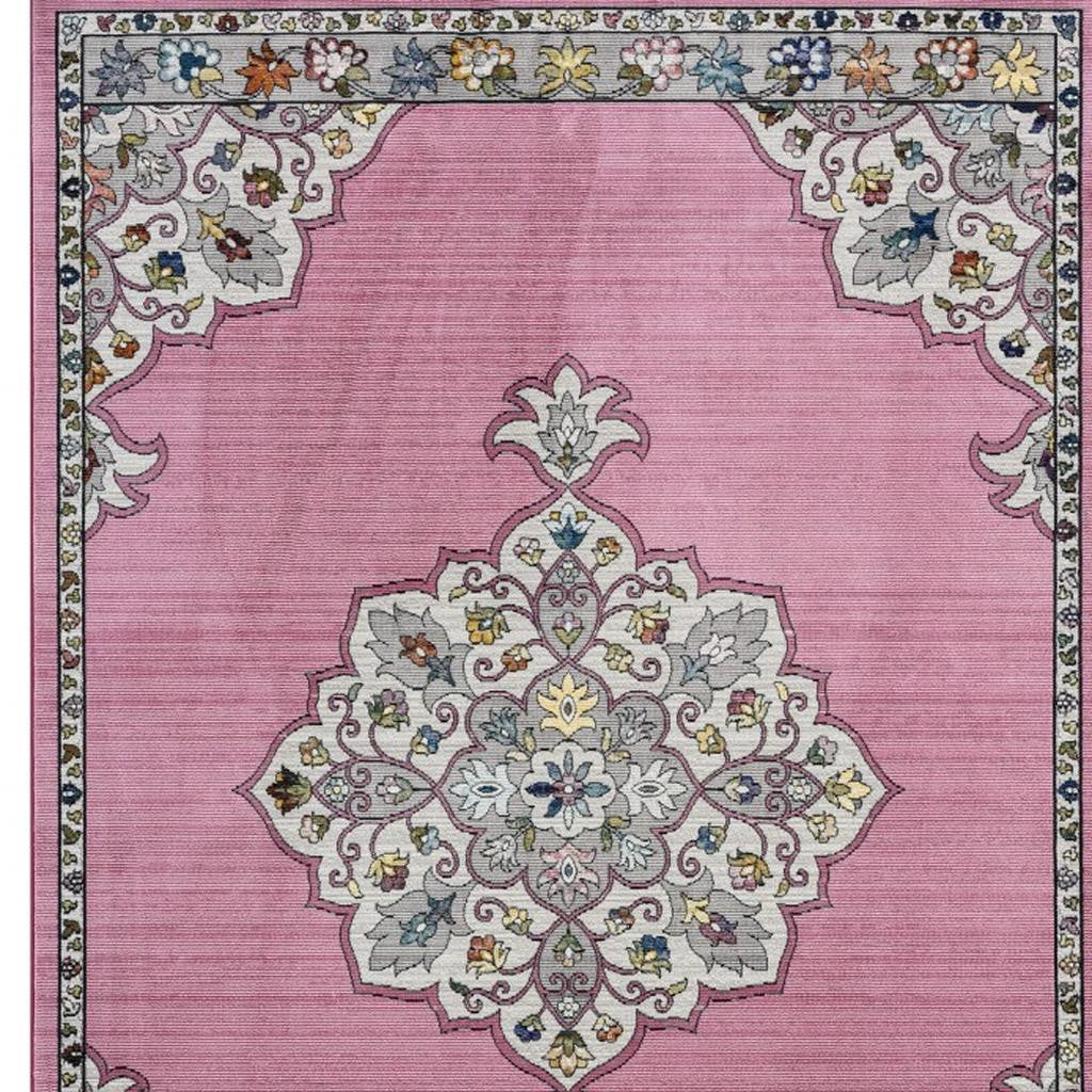 8' X 10' Pink Traditional Medallion Area Rug-Area Rugs-DECOROLALA