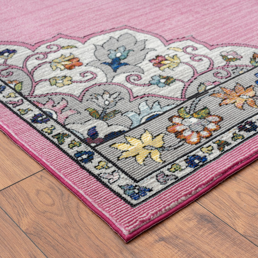 8' X 10' Pink Traditional Medallion Area Rug-Area Rugs-DECOROLALA