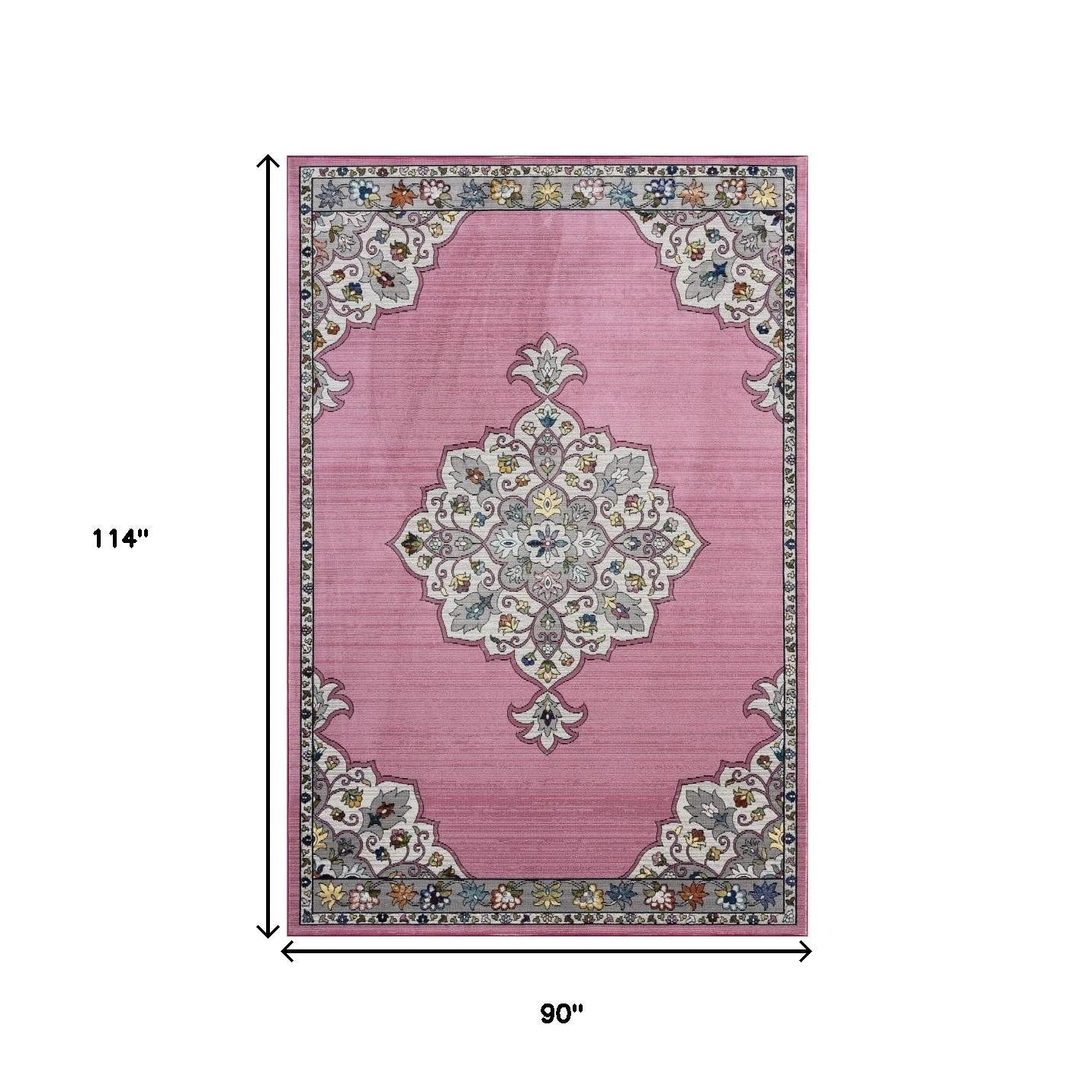 8' X 10' Pink Traditional Medallion Area Rug-Area Rugs-DECOROLALA