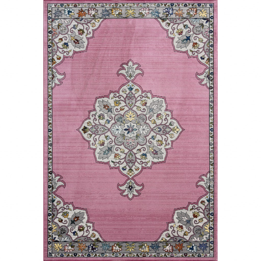 8' X 10' Pink Traditional Medallion Area Rug-Area Rugs-DECOROLALA