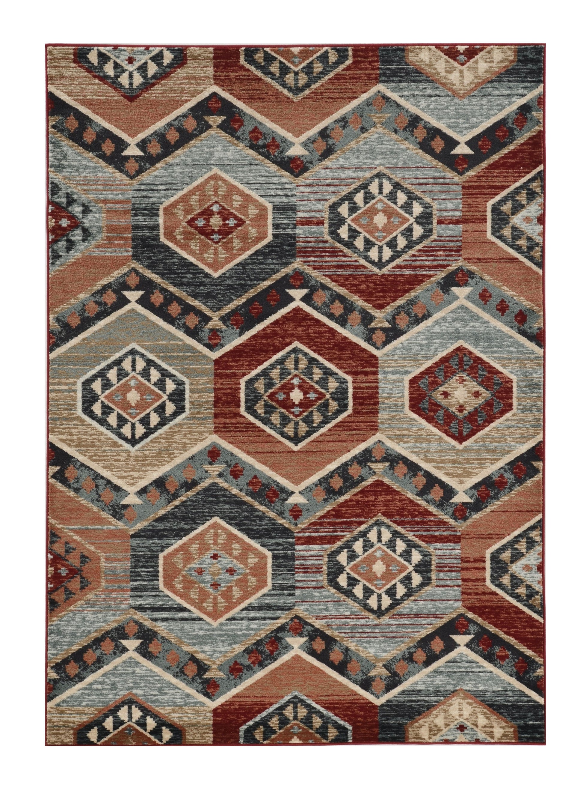 8' X 10' Red Gray And Orange Geometric Area Rug-Area Rugs-DECOROLALA