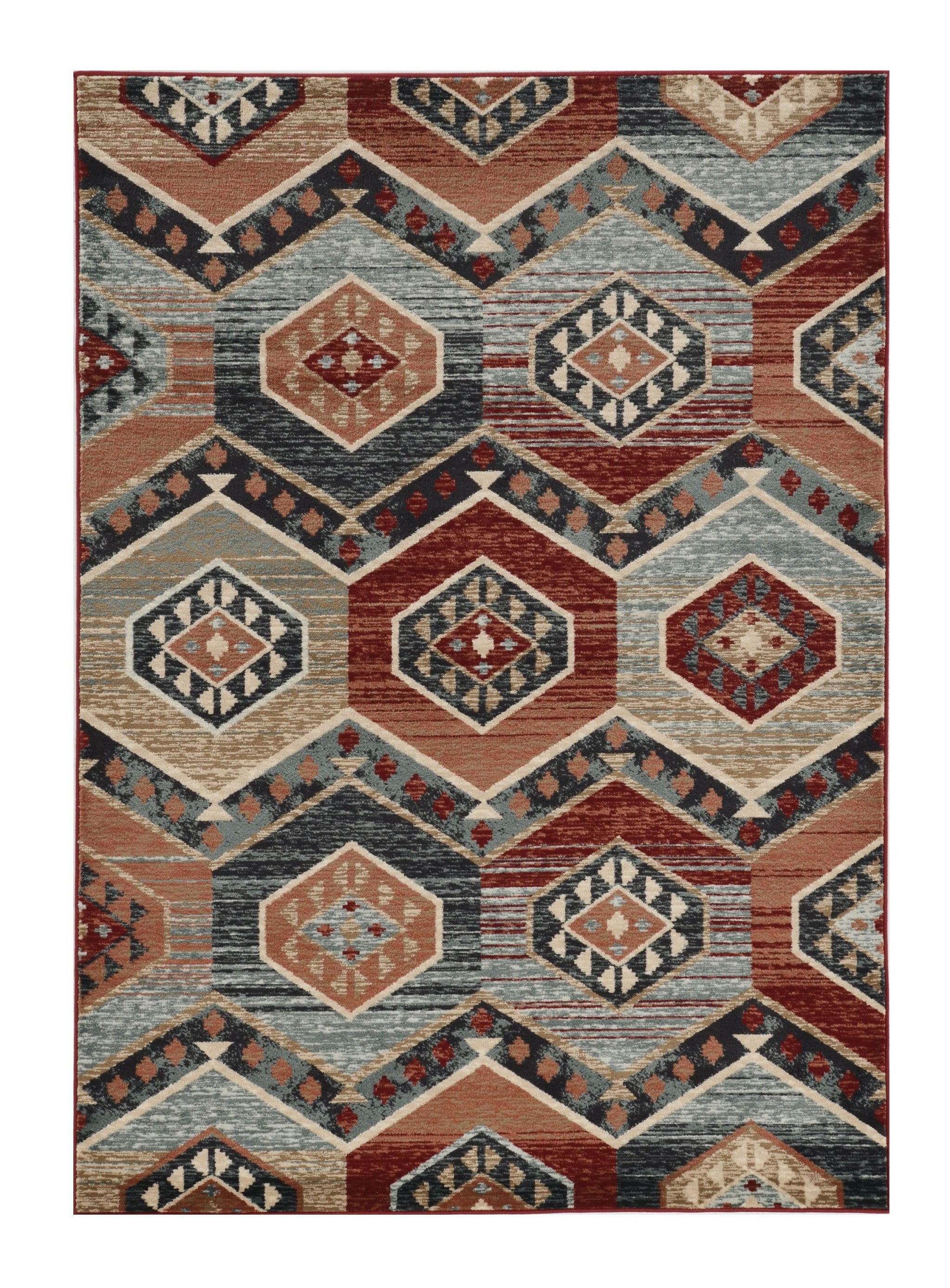8' X 10' Red Gray And Orange Geometric Area Rug-Area Rugs-DECOROLALA