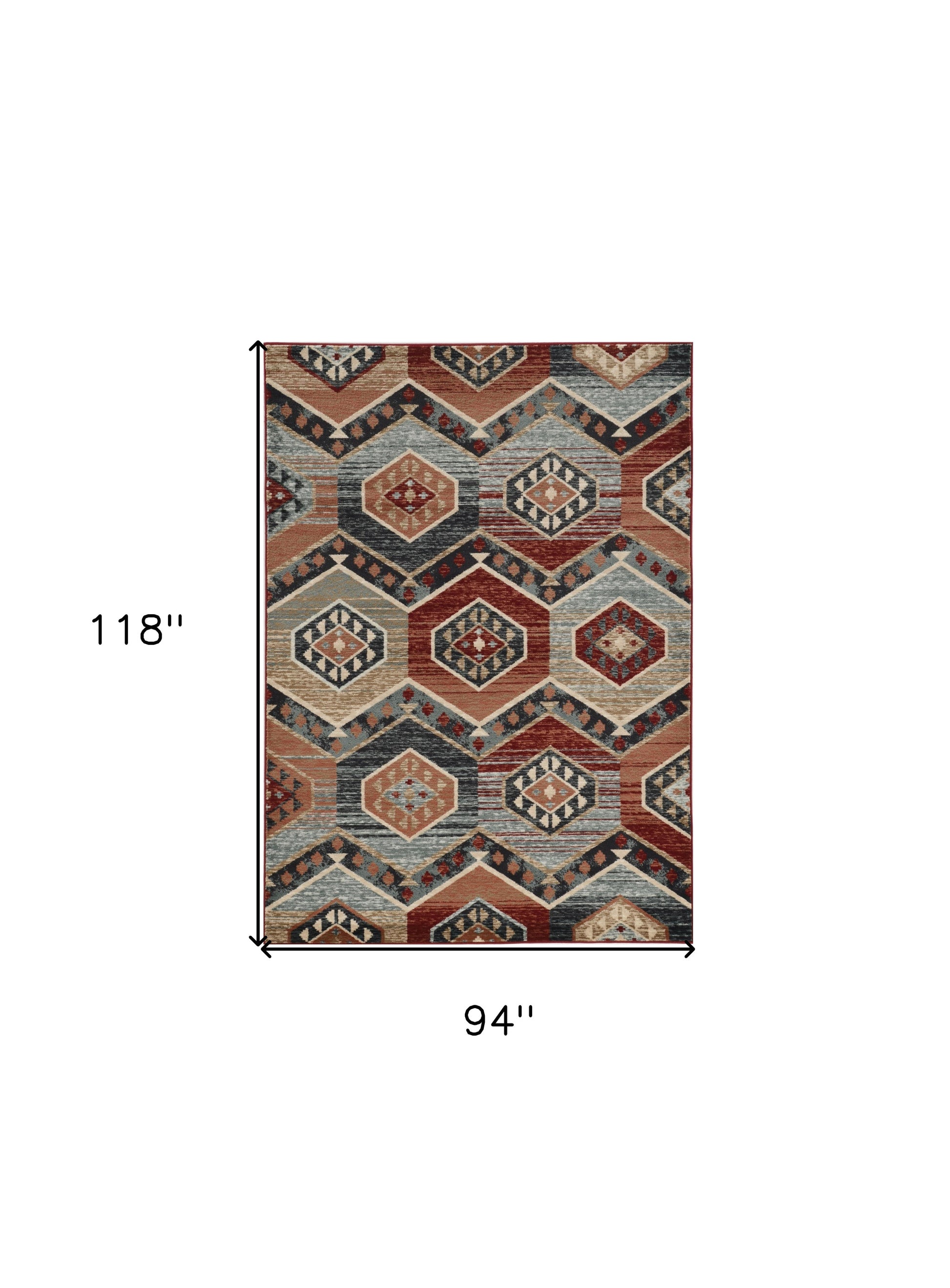 8' X 10' Red Gray And Orange Geometric Area Rug-Area Rugs-DECOROLALA