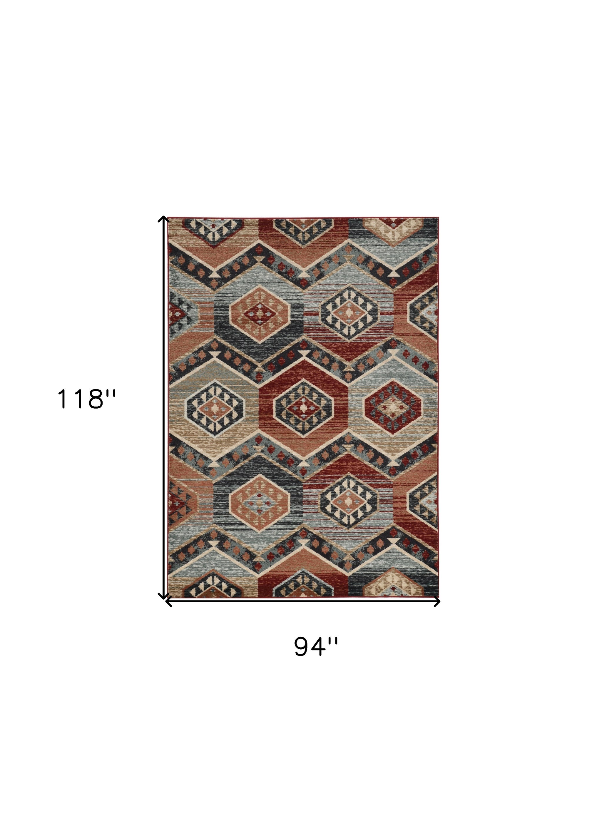 8' X 10' Red Gray And Orange Geometric Area Rug-Area Rugs-DECOROLALA