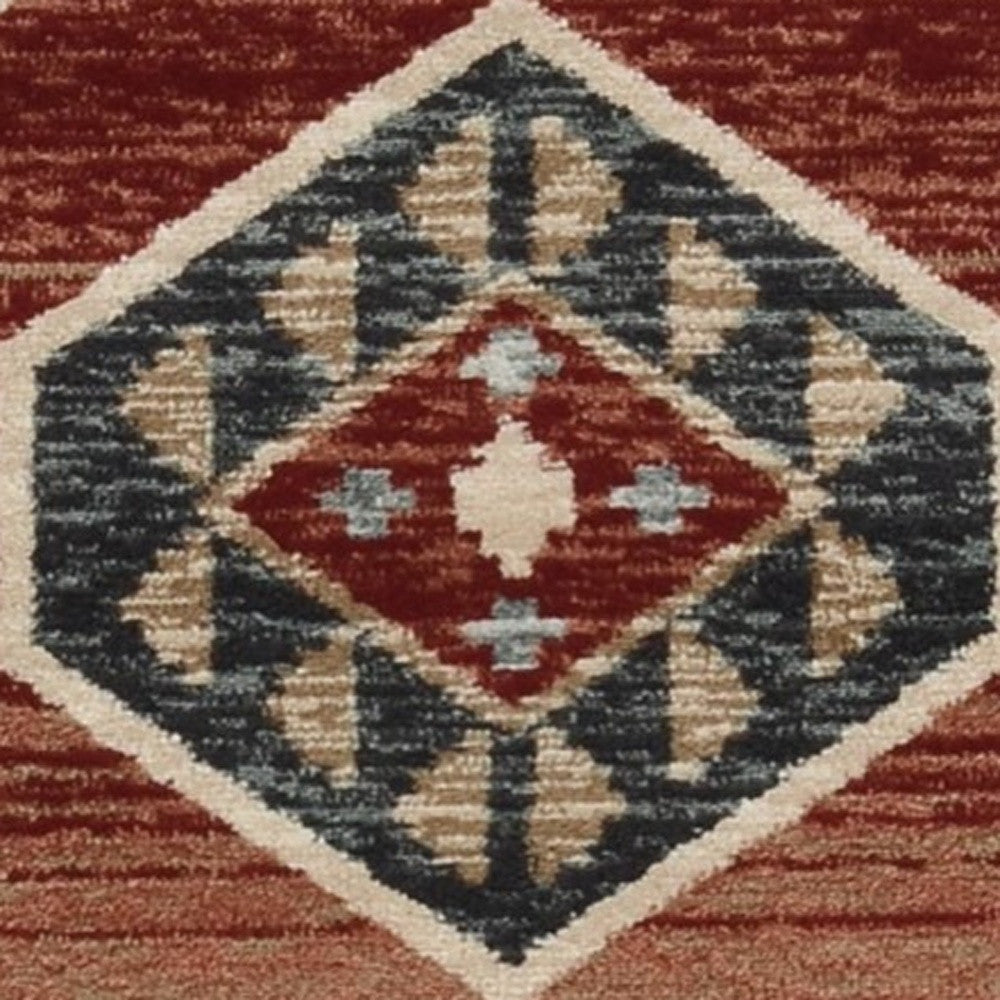 8' X 10' Red Gray And Orange Geometric Area Rug-Area Rugs-DECOROLALA
