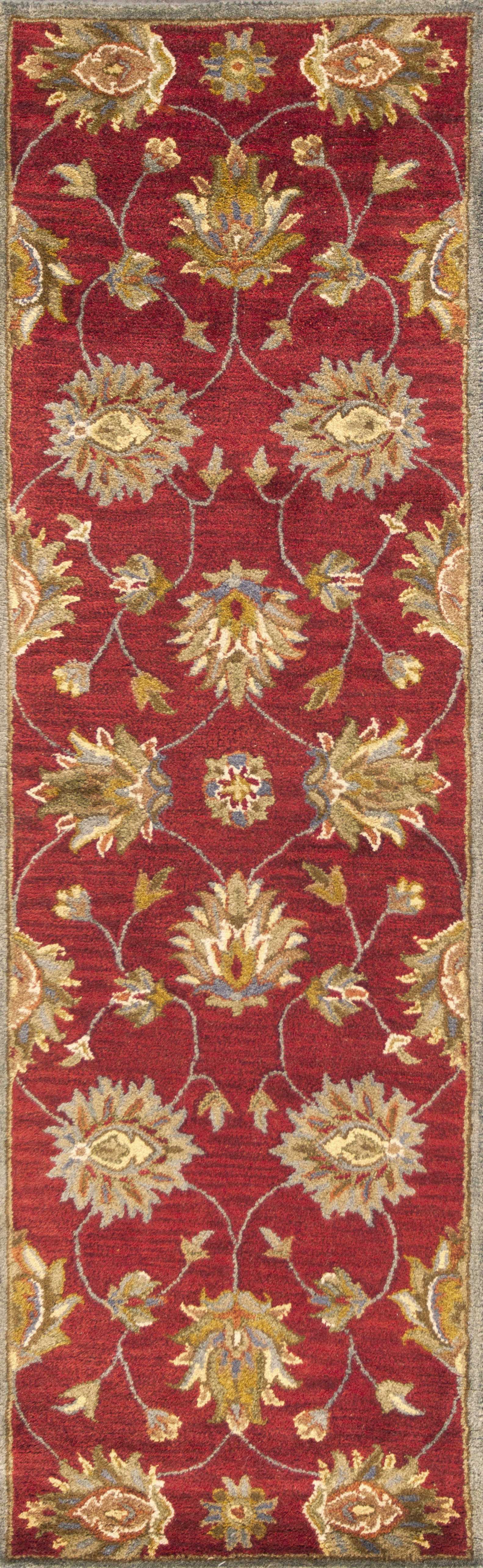 8' X 10' Red Ivory And Brown Wool Floral Hand Tufted Area Rug-Area Rugs-DECOROLALA