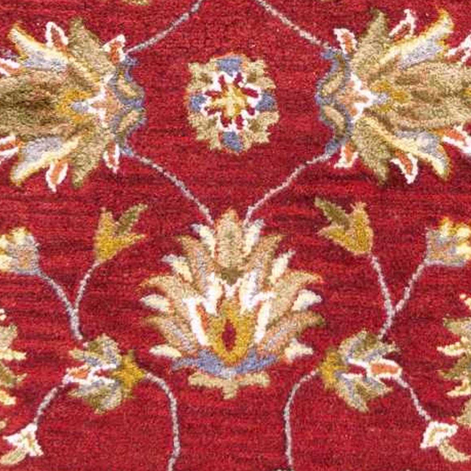 8' X 10' Red Ivory And Brown Wool Floral Hand Tufted Area Rug-Area Rugs-DECOROLALA
