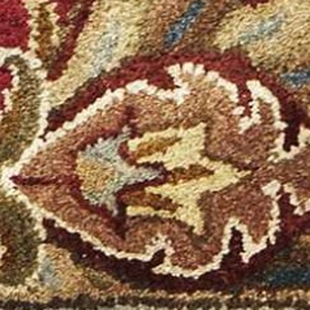 8' X 10' Red Ivory And Brown Wool Floral Hand Tufted Area Rug-Area Rugs-DECOROLALA