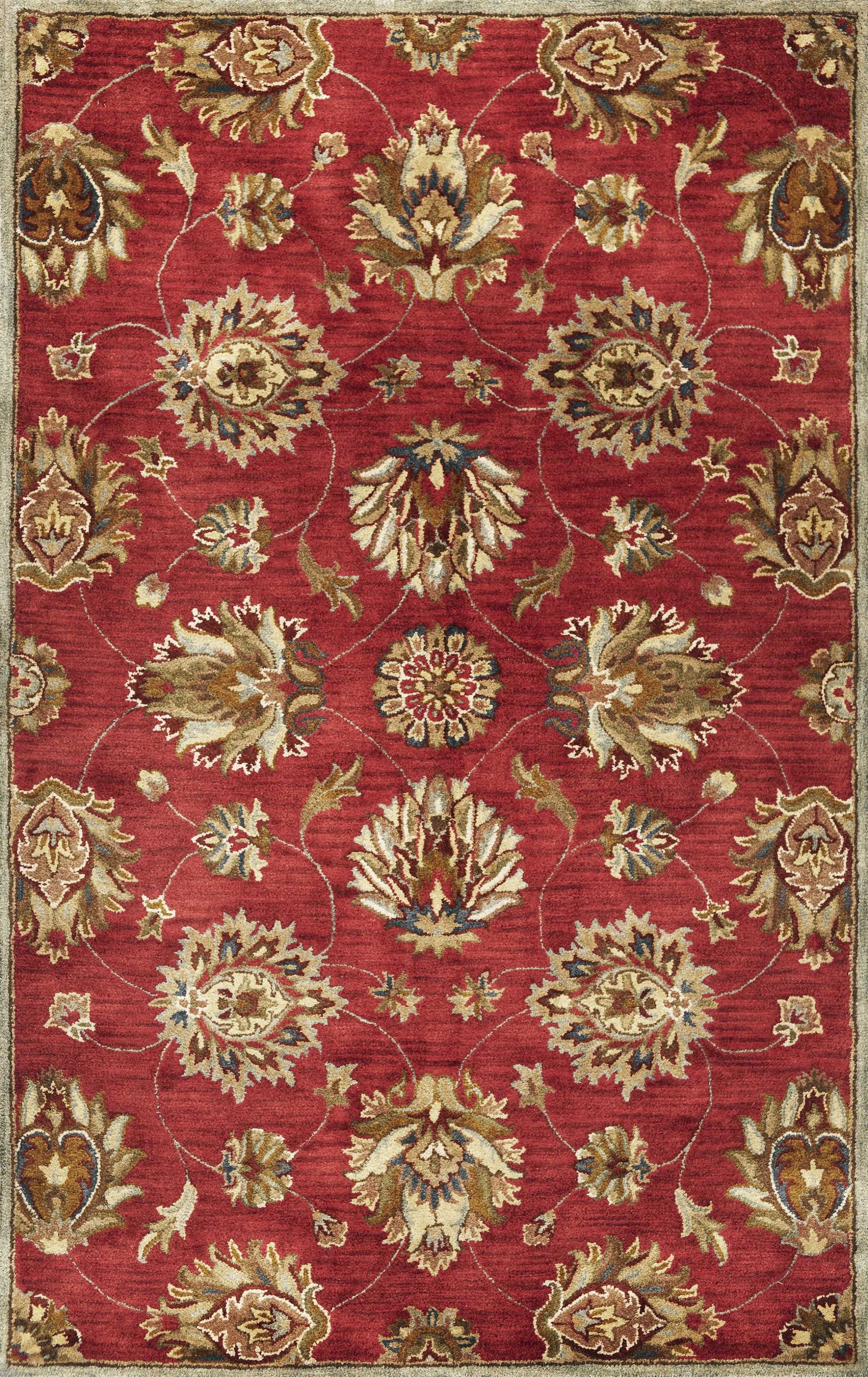 8' X 10' Red Ivory And Brown Wool Floral Hand Tufted Area Rug-Area Rugs-DECOROLALA