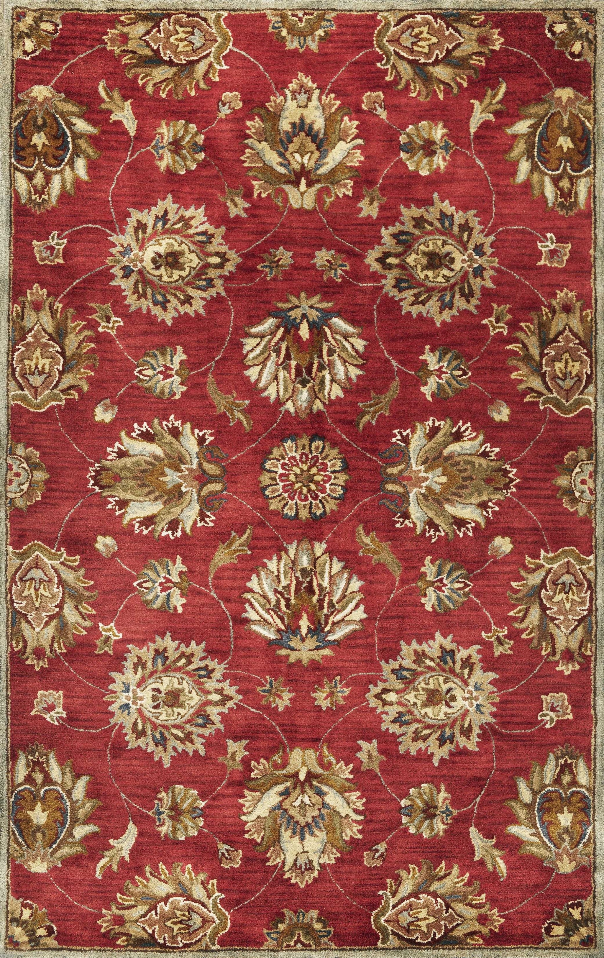 8' X 10' Red Ivory And Brown Wool Floral Hand Tufted Area Rug-Area Rugs-DECOROLALA