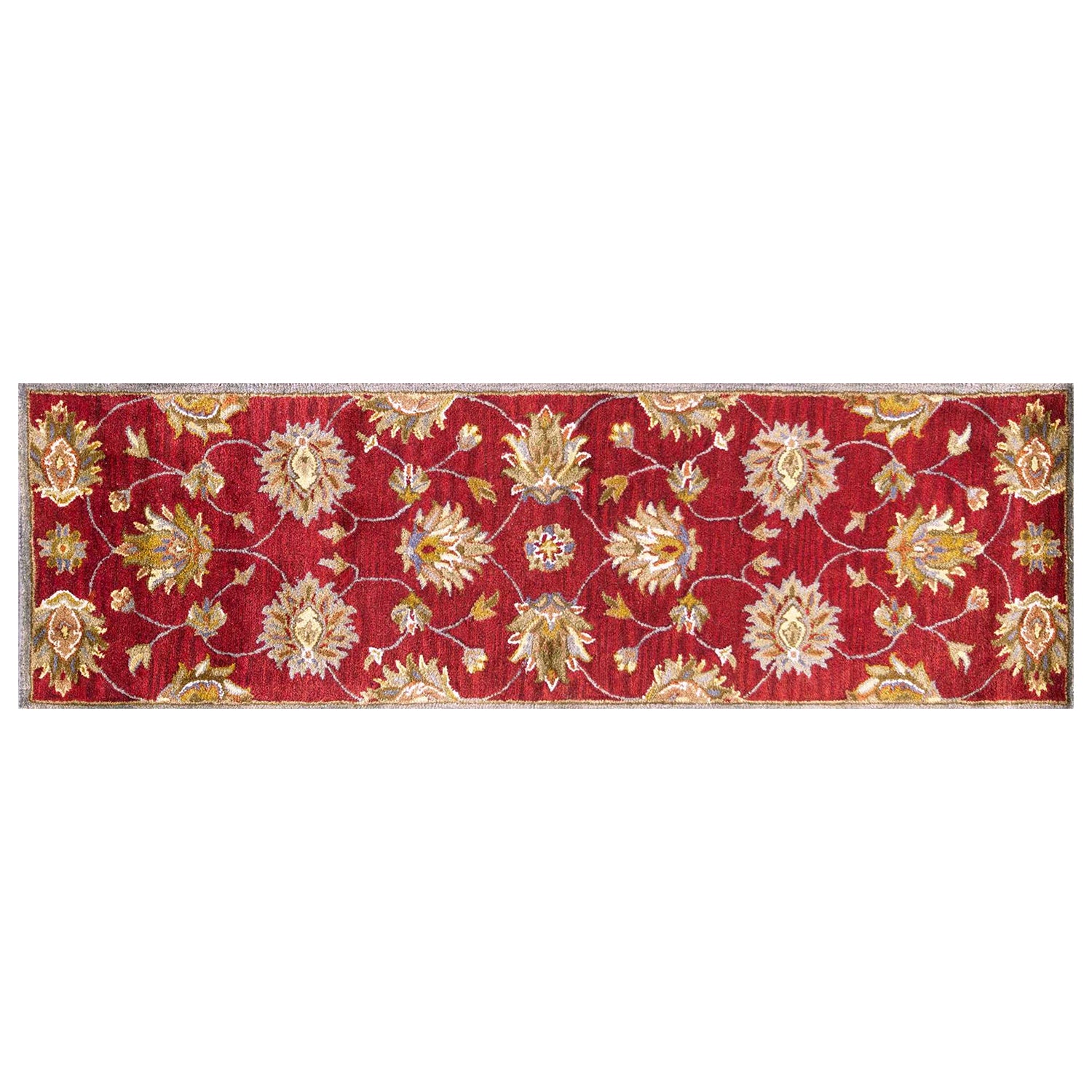 8' X 10' Red Ivory And Brown Wool Floral Hand Tufted Area Rug-Area Rugs-DECOROLALA