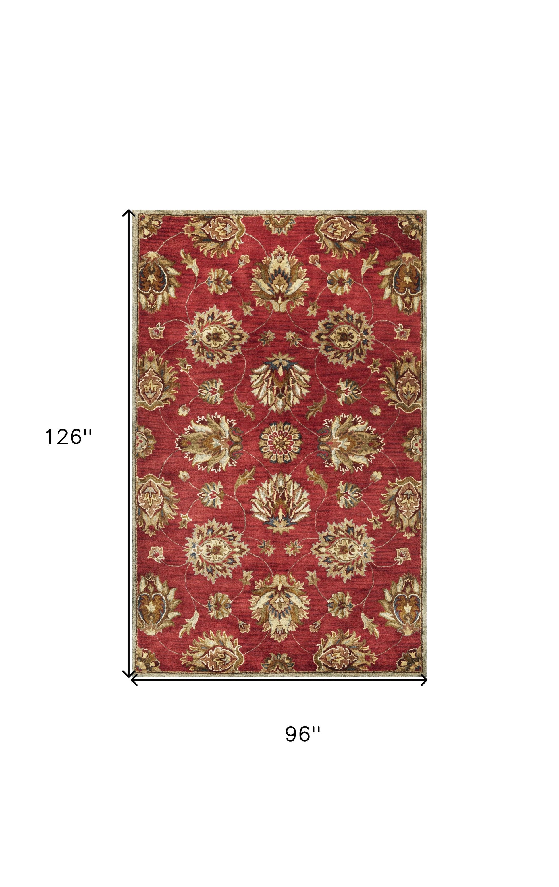 8' X 10' Red Ivory And Brown Wool Floral Hand Tufted Area Rug-Area Rugs-DECOROLALA