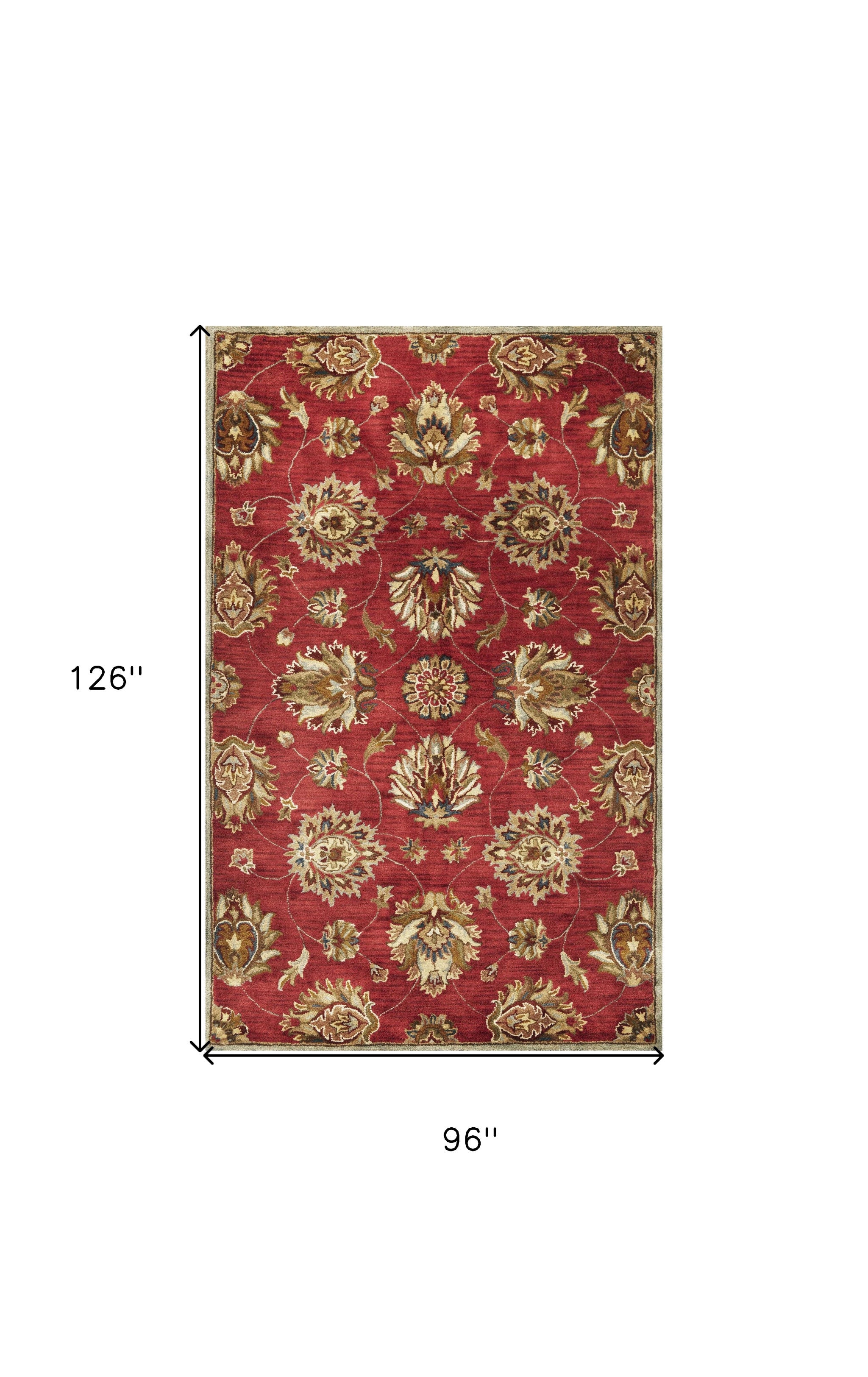 8' X 10' Red Ivory And Brown Wool Floral Hand Tufted Area Rug-Area Rugs-DECOROLALA