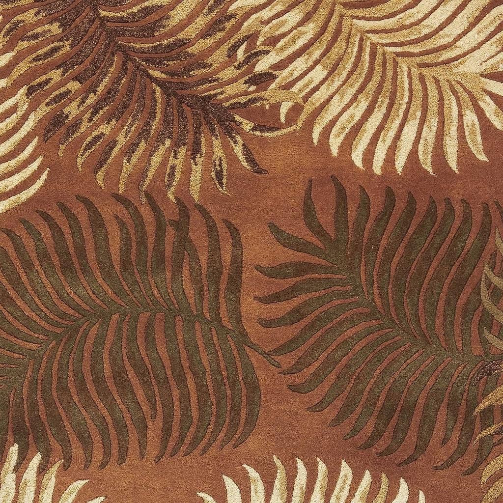 8' X 10' Rust Orange And Green Wool Botanical Leaves Hand Tufted Area Rug-Area Rugs-DECOROLALA