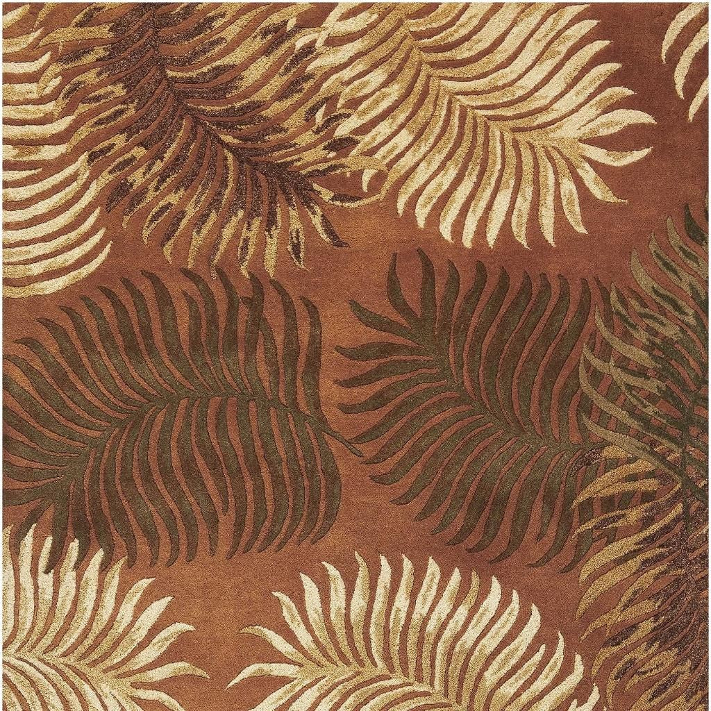 8' X 10' Rust Orange And Green Wool Botanical Leaves Hand Tufted Area Rug-Area Rugs-DECOROLALA