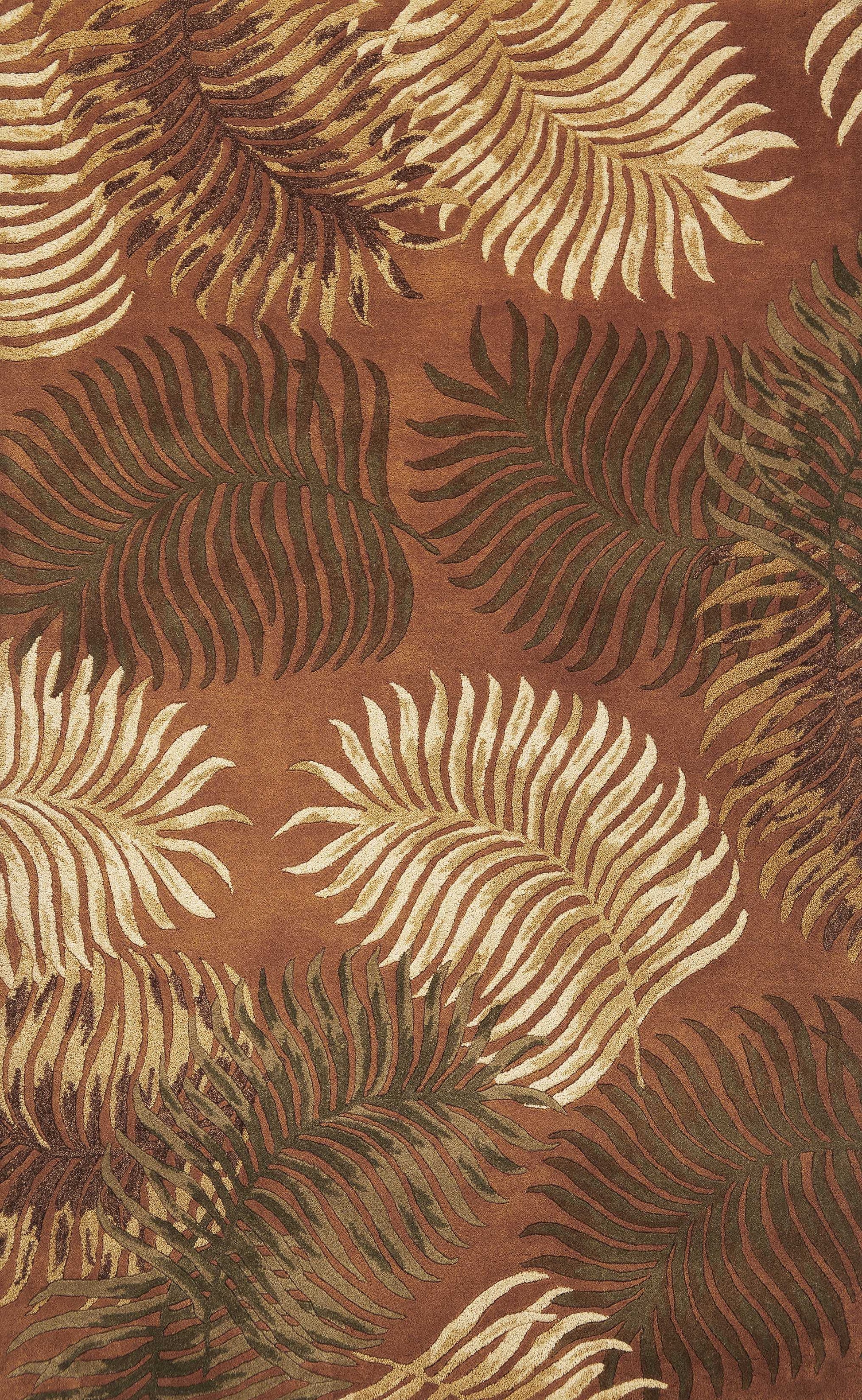 8' X 10' Rust Orange And Green Wool Botanical Leaves Hand Tufted Area Rug-Area Rugs-DECOROLALA