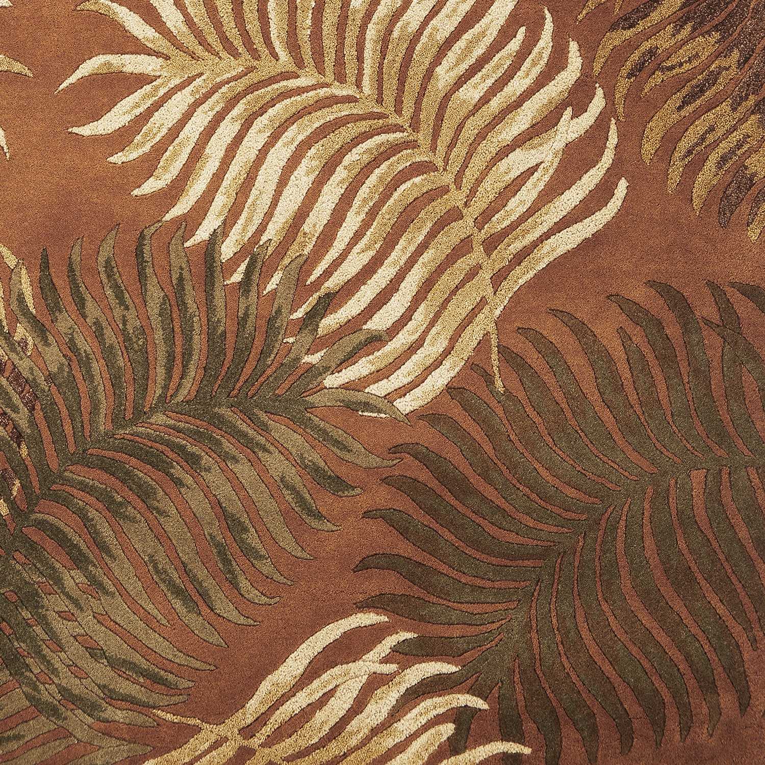 8' X 10' Rust Orange And Green Wool Botanical Leaves Hand Tufted Area Rug-Area Rugs-DECOROLALA