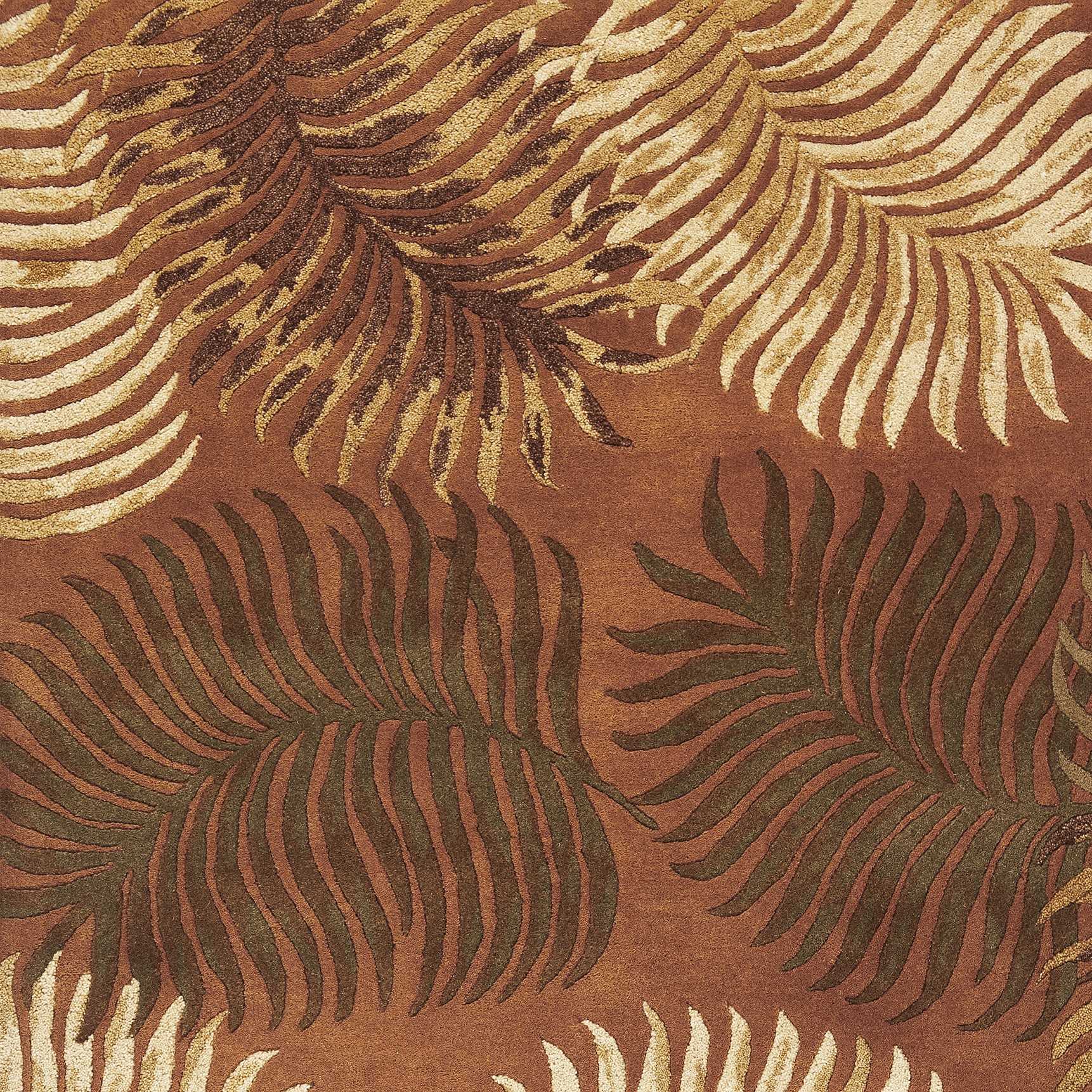 8' X 10' Rust Orange And Green Wool Botanical Leaves Hand Tufted Area Rug-Area Rugs-DECOROLALA