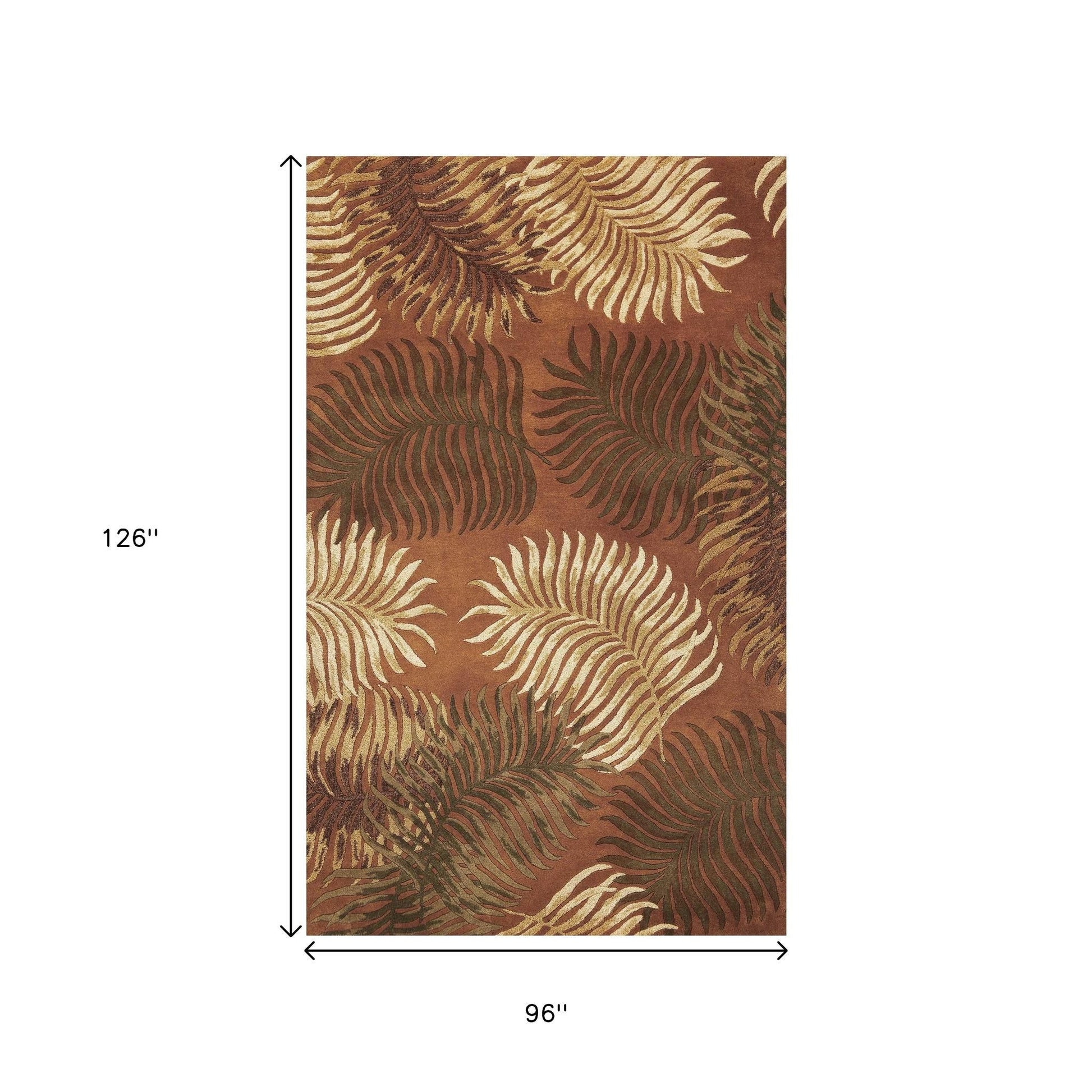 8' X 10' Rust Orange And Green Wool Botanical Leaves Hand Tufted Area Rug-Area Rugs-DECOROLALA