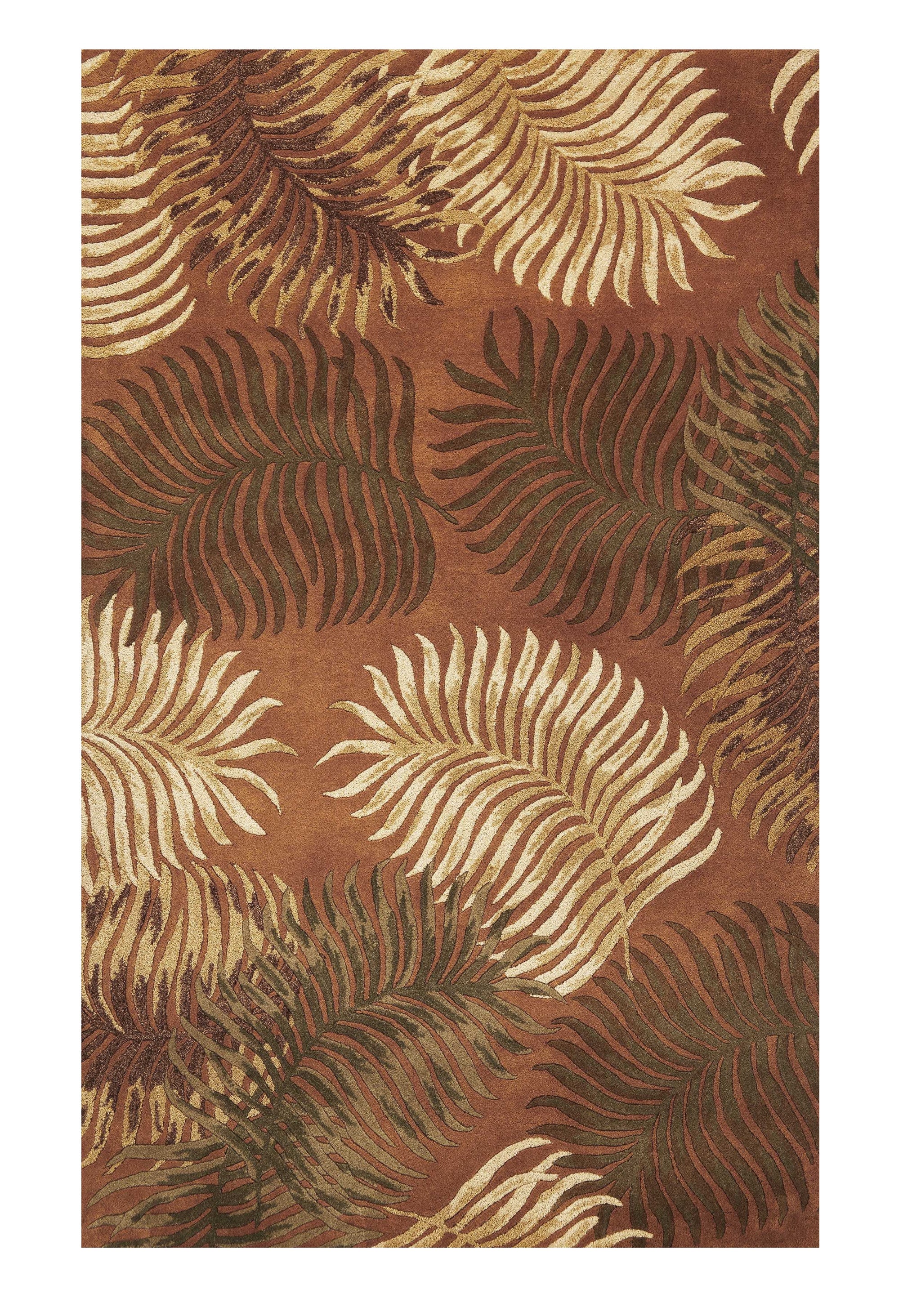 8' X 10' Rust Orange And Green Wool Botanical Leaves Hand Tufted Area Rug-Area Rugs-DECOROLALA