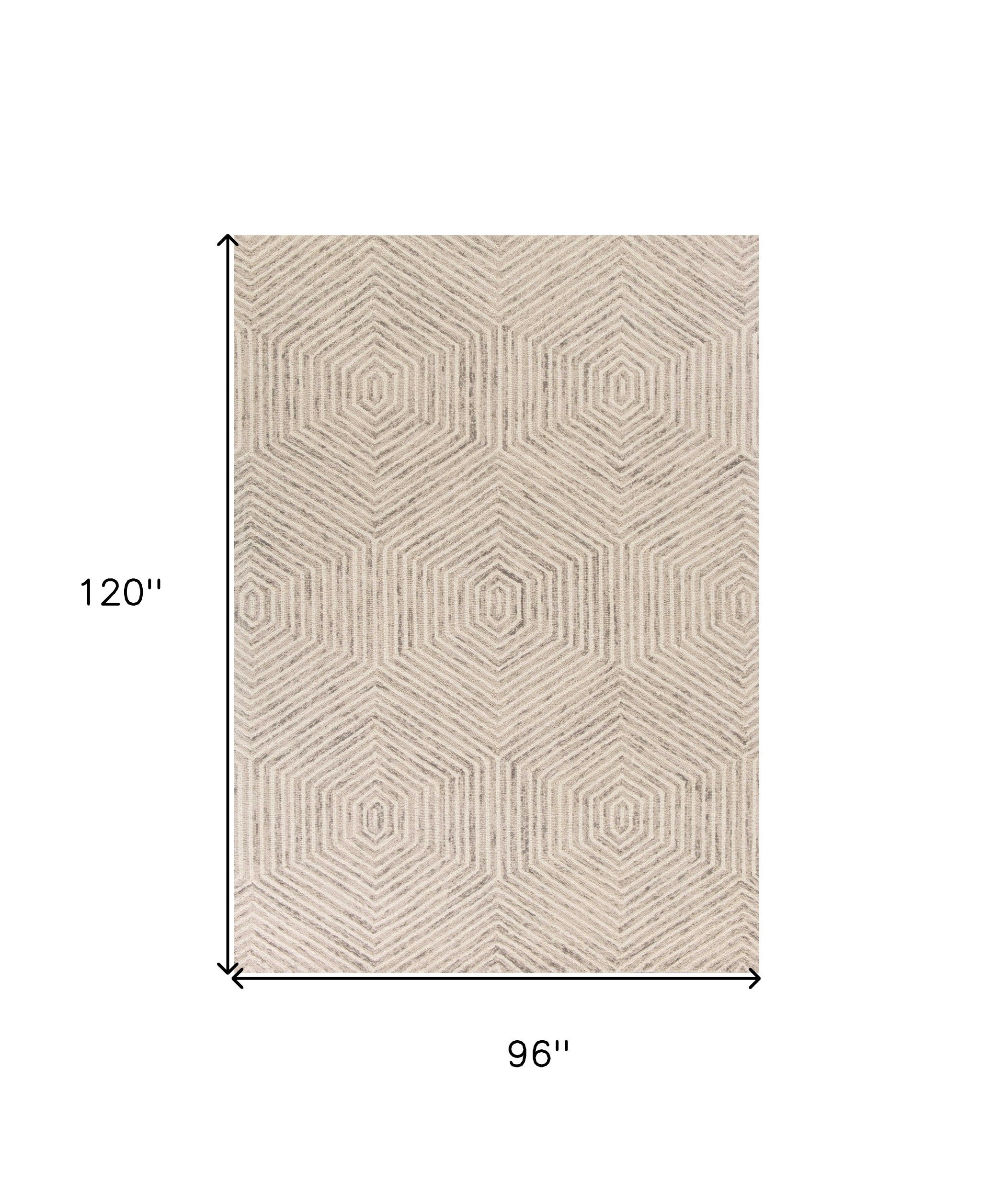 8' X 10' Sand And Beige Wool Geometric Hand Tufted Area Rug-Area Rugs-DECOROLALA