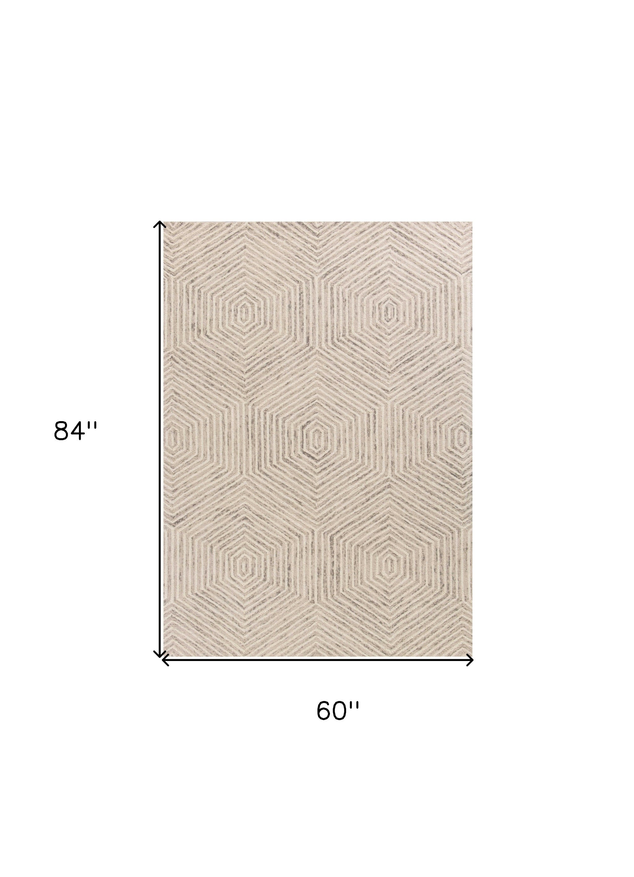 8' X 10' Sand And Beige Wool Geometric Hand Tufted Area Rug-Area Rugs-DECOROLALA