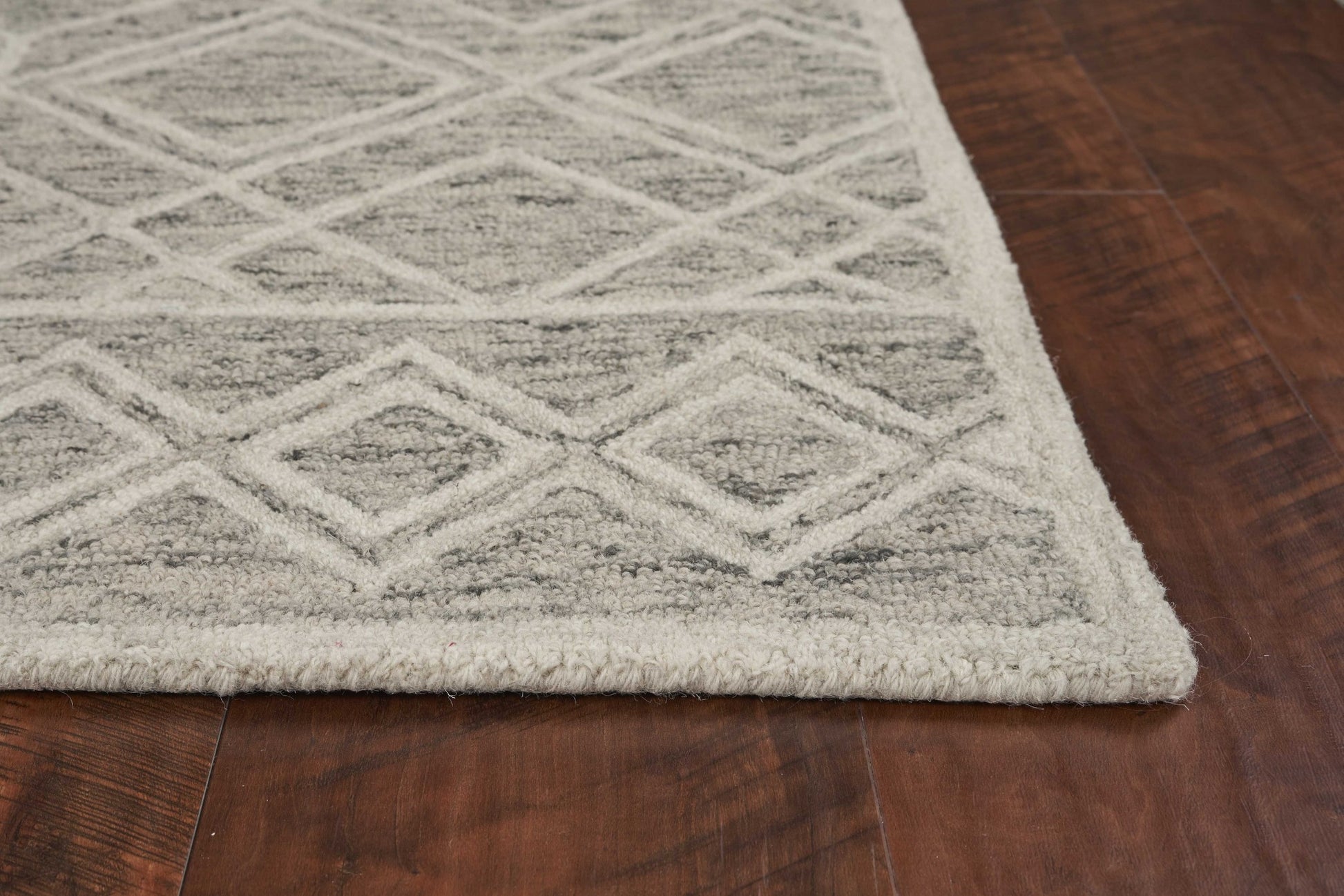8' X 10' Sand Beige And Ivory Wool Geometric Hand Tufted Area Rug-Area Rugs-DECOROLALA