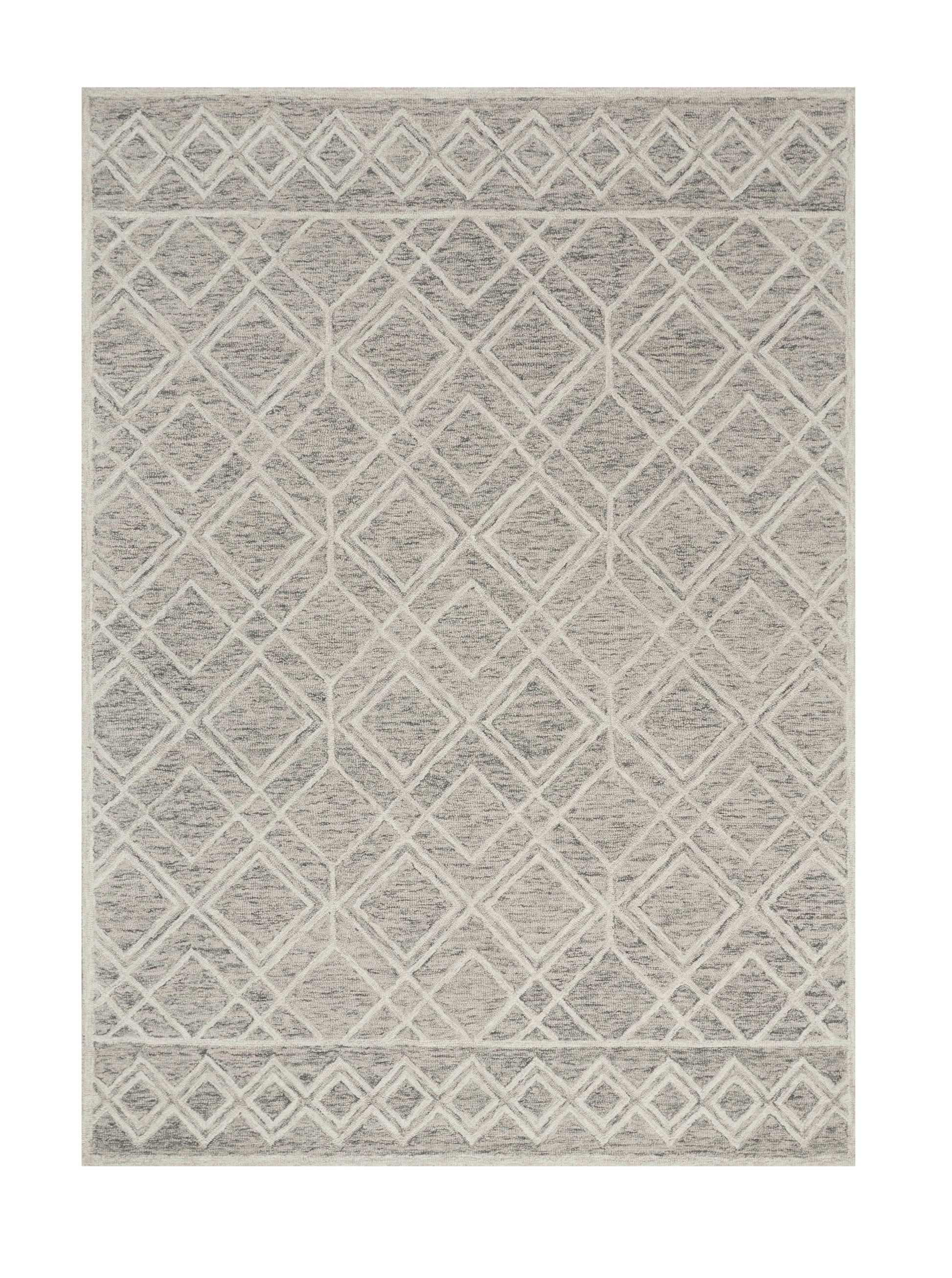 8' X 10' Sand Beige And Ivory Wool Geometric Hand Tufted Area Rug-Area Rugs-DECOROLALA